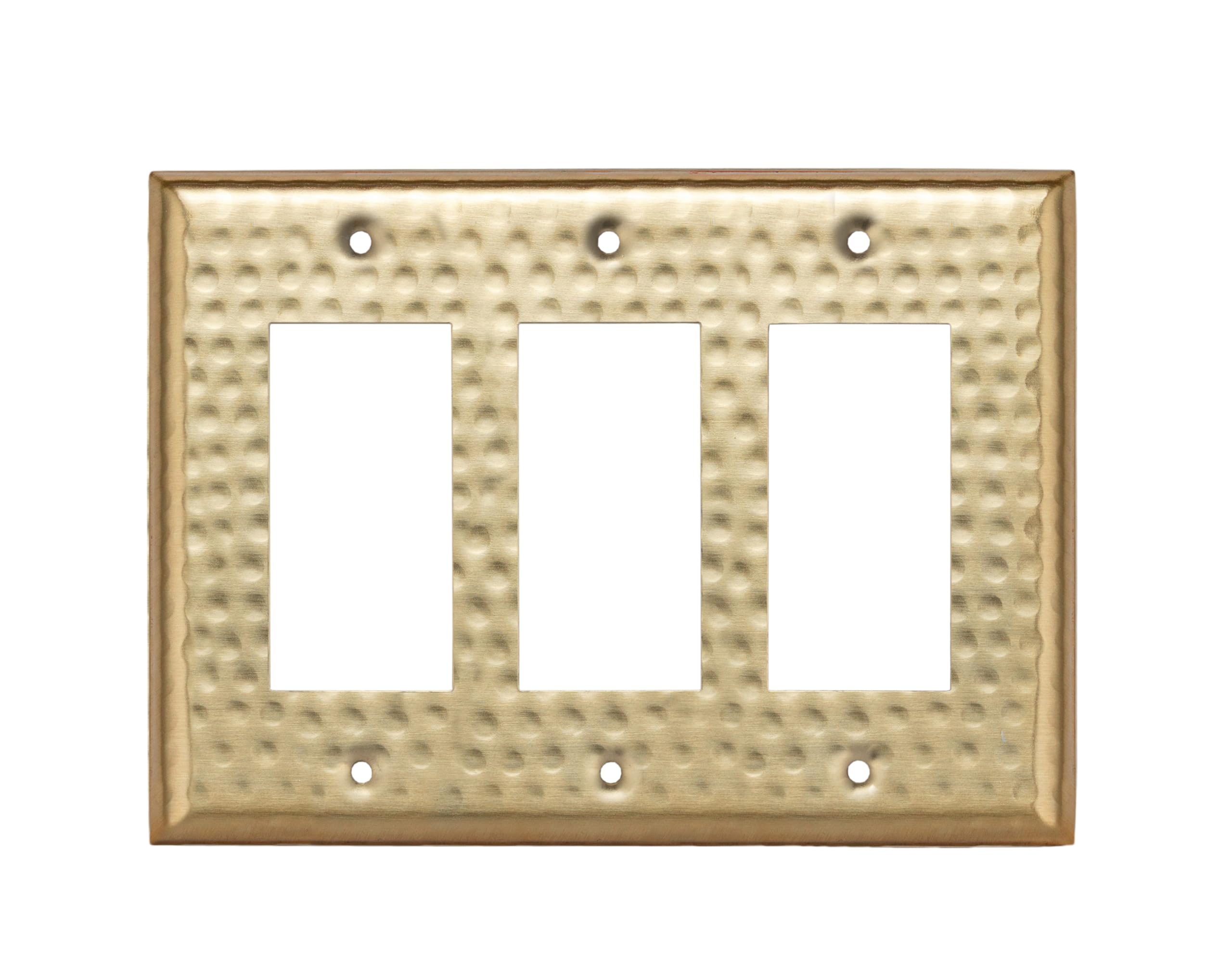 Monarch Abode Rocker Light Switch Cover Plate – 3-Gang Brushed Gold Decorator Wall Plates, Hand Hammered Decorative Outlet Covers Wall Plates for