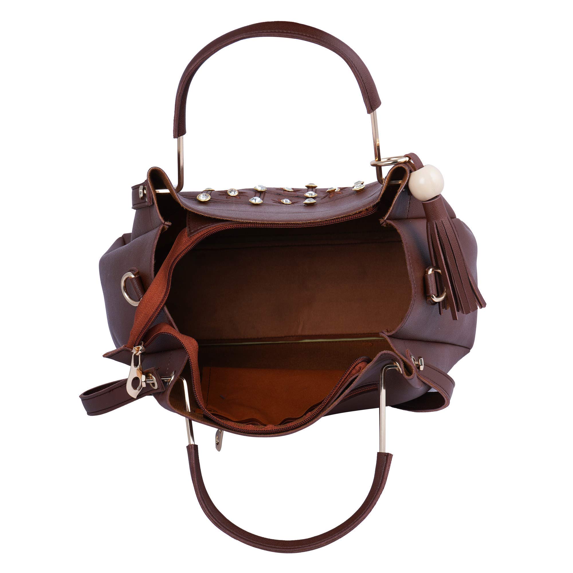 Fiesto Fashion Women's PU Leather Handbags with Sling Bag Large Shoulder Tote Purse Top Handle Satchel (Combo of 3, Brown) 4
