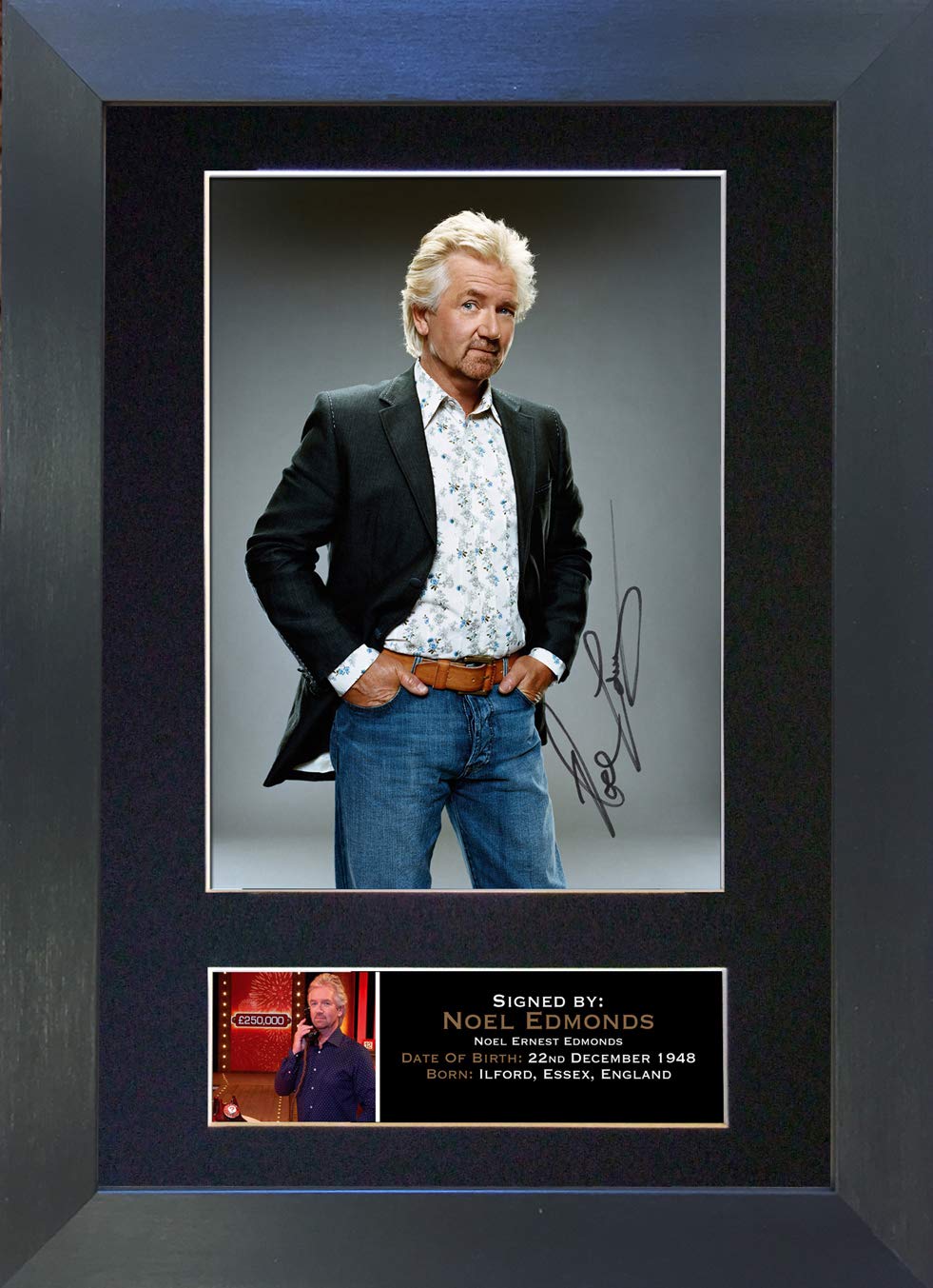 The Autograph Collector Black Noel Edmonds Signed Autograph Mounted Photo Reproduction Print A4 Rare Perfect Birthday Christmas (297 X 210Mm) #132 ( Frame)