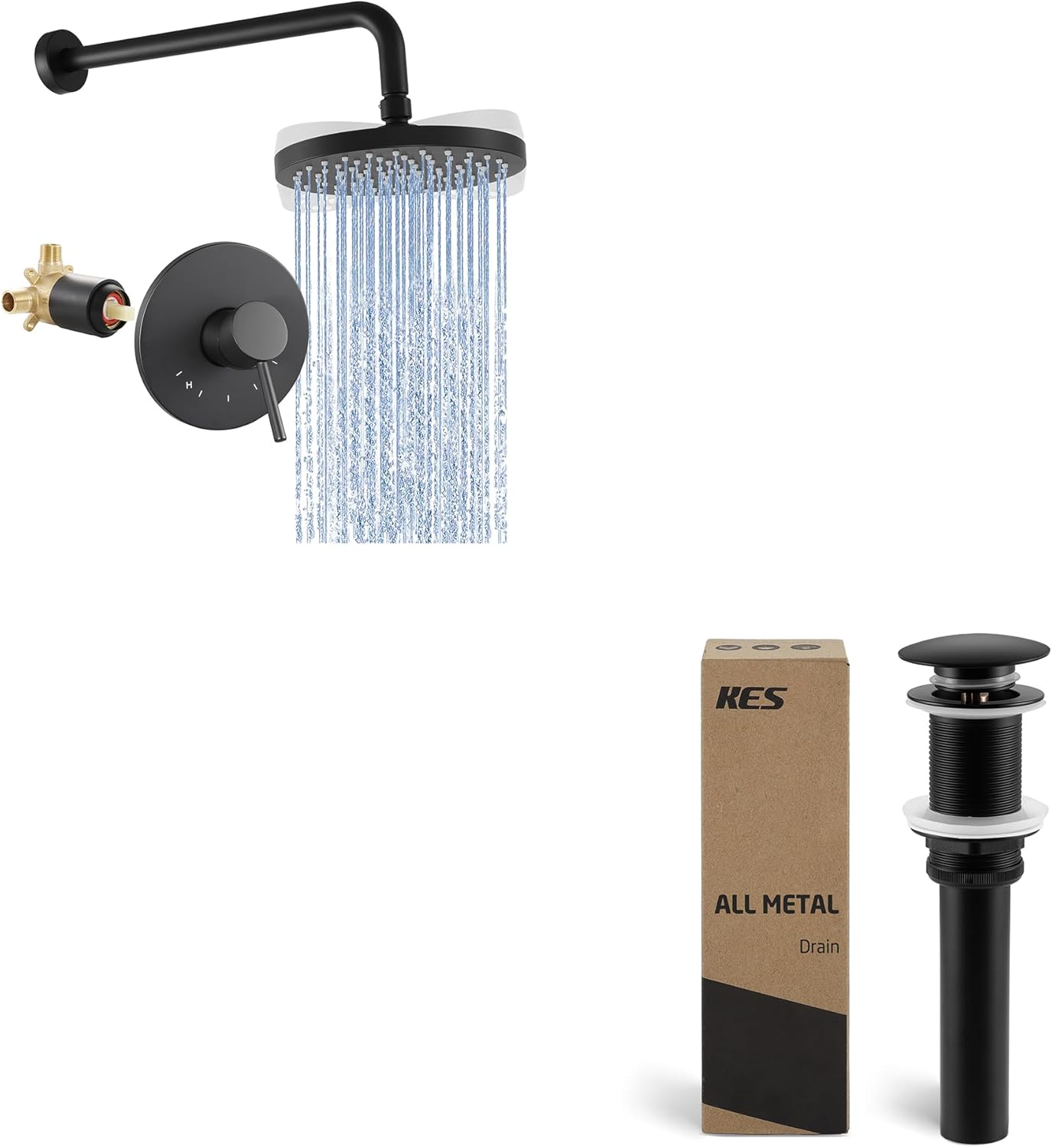 KES Sink Drain Without Overflow & Shower Faucets Sets Complete, S2008D-BK+XB6202-BK-NEW