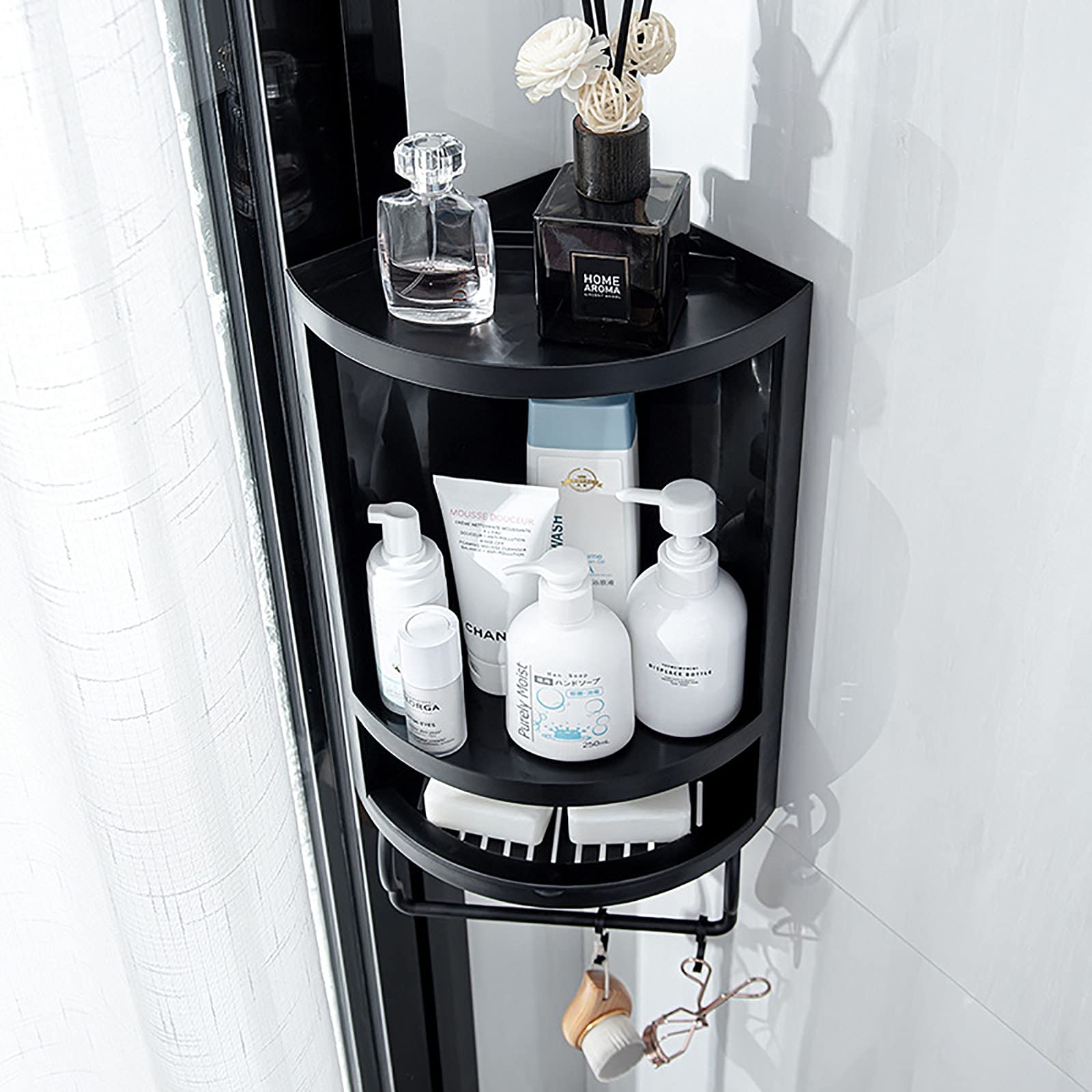 exquisitos estantes de baño Estante de baño montado en la Pared Esquina de baño triángulo Estante de Almacenamiento Organizador de Cesta de Ducha para Cocina baño Inodoro/Blanco