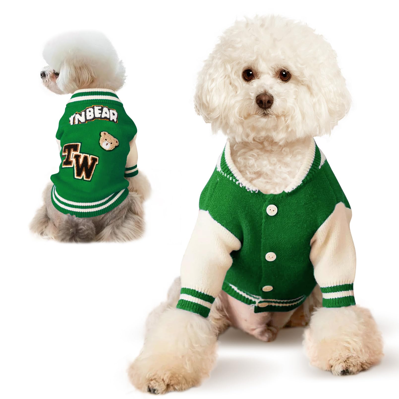 Small Dog Sweater Sweatshirt Cute Puppy Sweaters - Winter Green Warm Knitted Bear Design for Puppies (M)