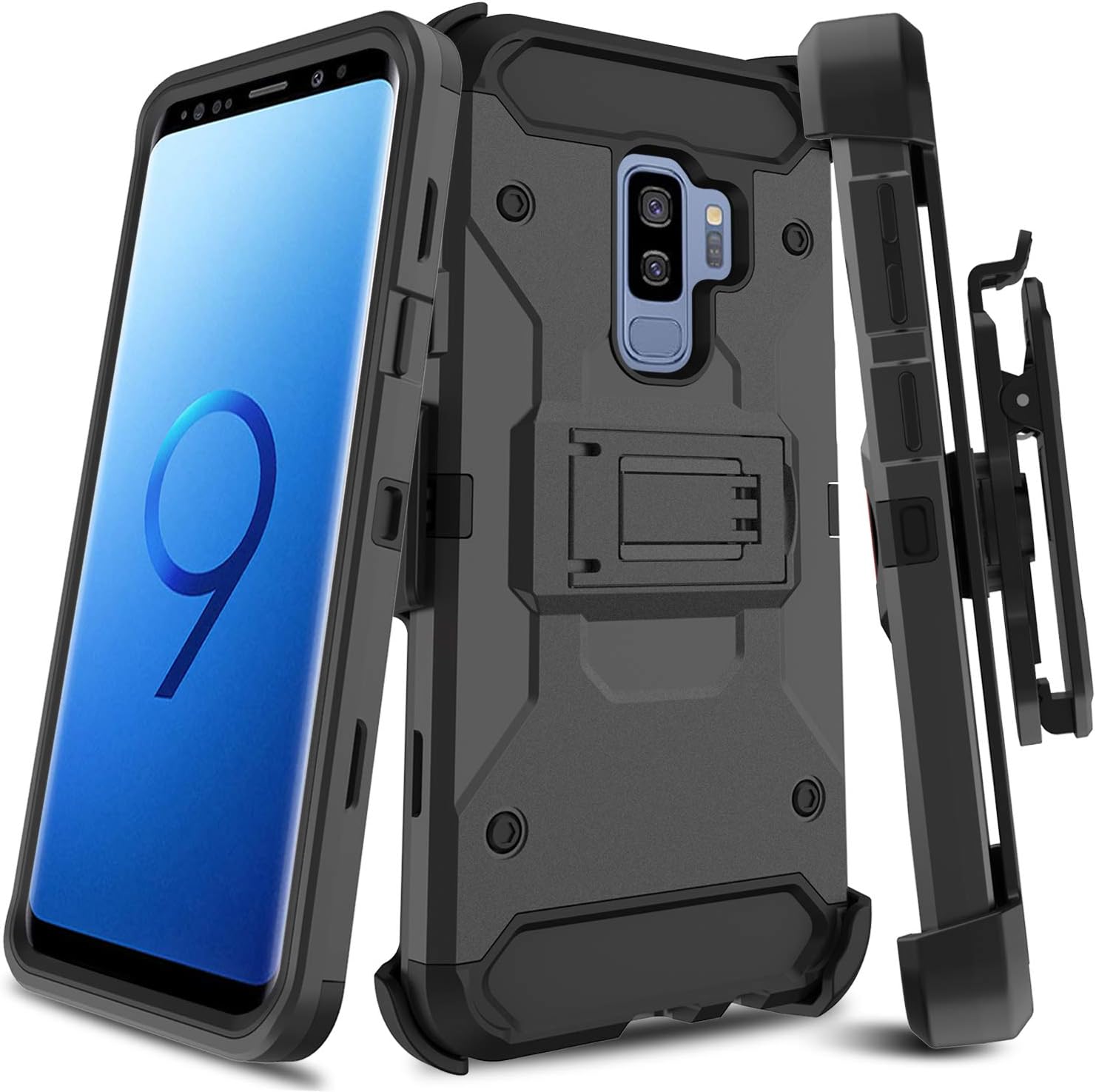 Galaxy S9 Plus Case, LEAPTECH [Holster Series] Full Body Heavy Duty Shockproof Protective Case Cover with Kickstand for Samsung Galaxy S9 Plus (Black)