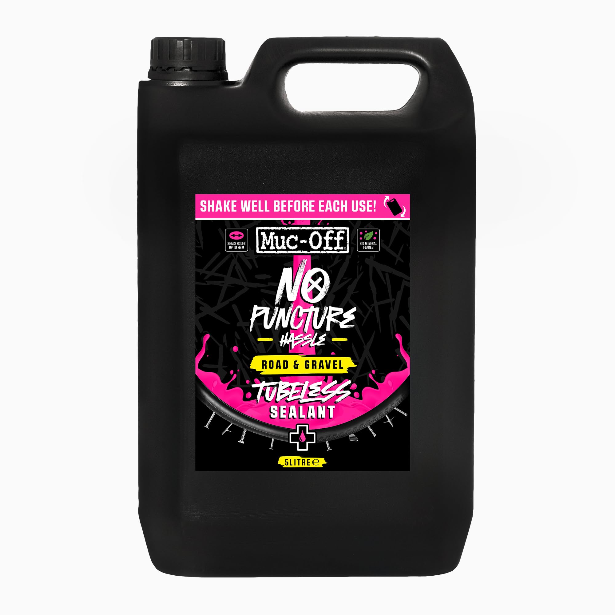 Muc-Off Road and Gravel Tubeless Sealant - Biodegradable Fibre and Latex Formula - Seals Holes up to 7mm - Non-Toxic, Allergen-Free Puncture Protection - 5L