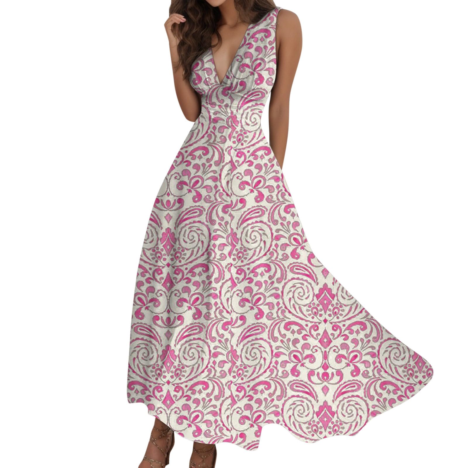 Générique Femmes été Sexy col en V Profond Formel sans Manches Longue Robe dégradé Fermeture éclair lâche balançoire Robes