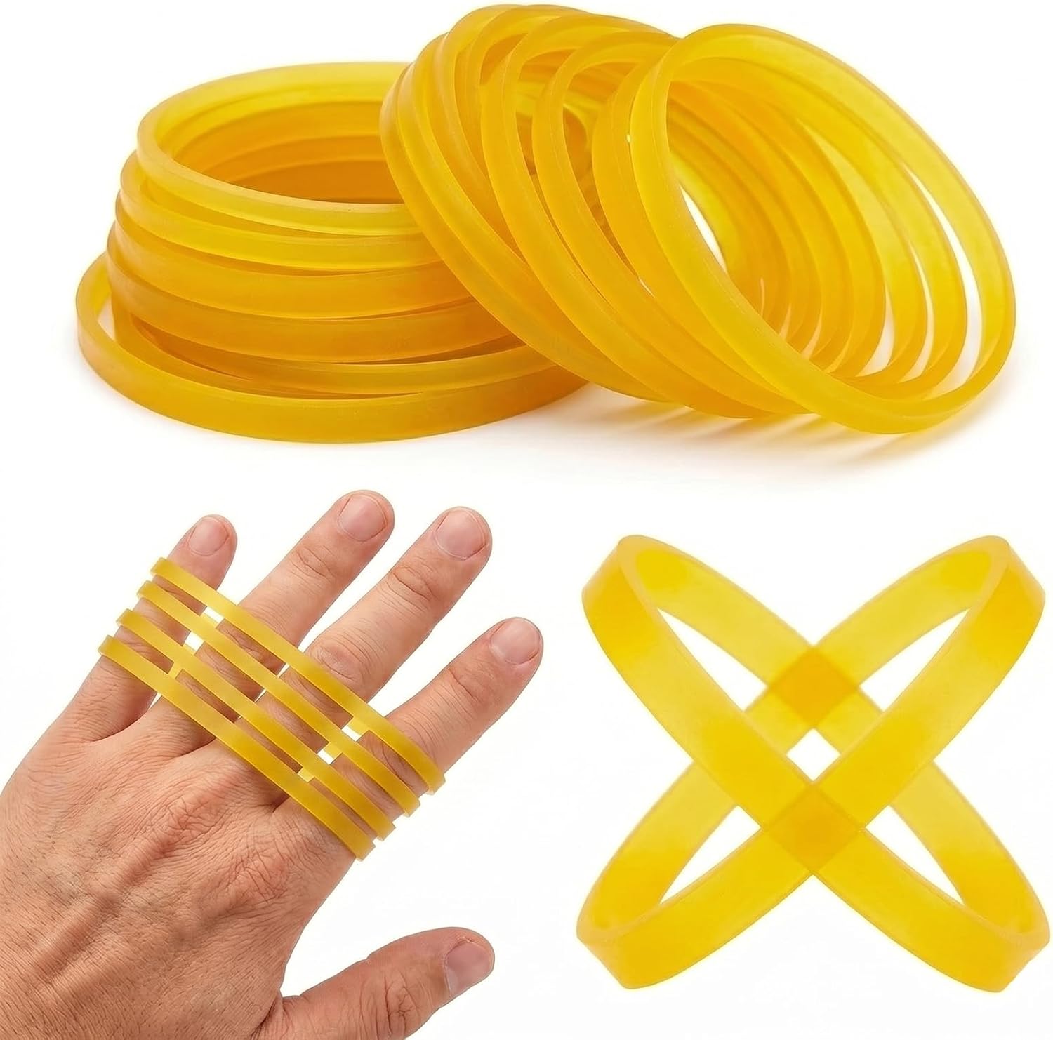 Rubber Bands Set, 200 Pieces Rubber Rings, Yellow Rubber Bands, Wide 60 x 3 mm Thick, Household Rubber, Reusable Rubber Household Rubber Ring, Elastic Band for Office, Home, Home, Camping, Survival