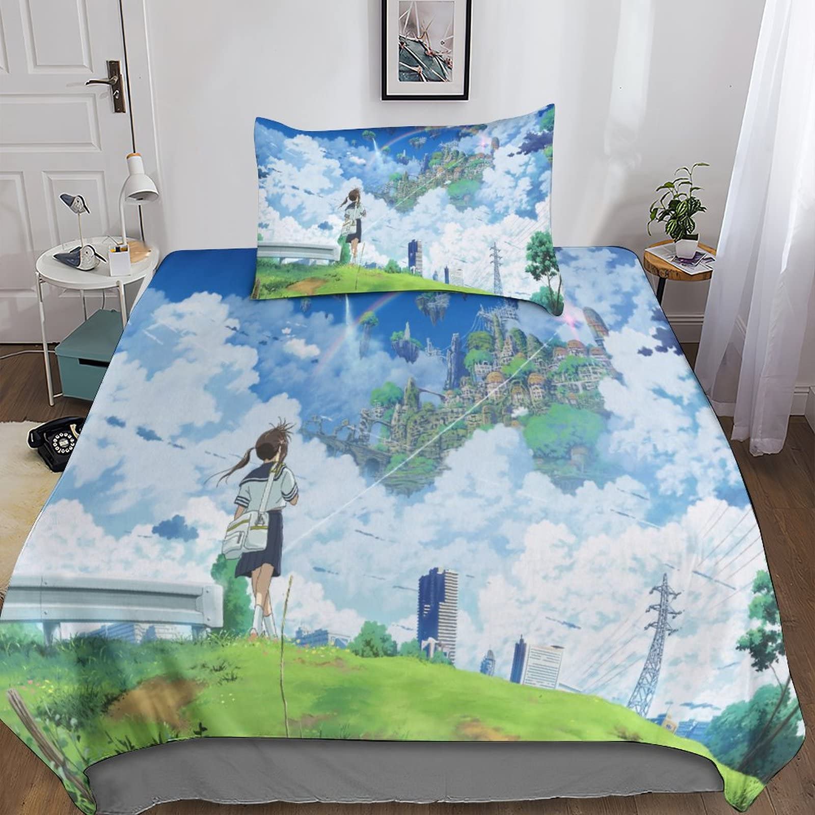 Housse de couette fermeture éclair pratique lit simple ado 135x200cm