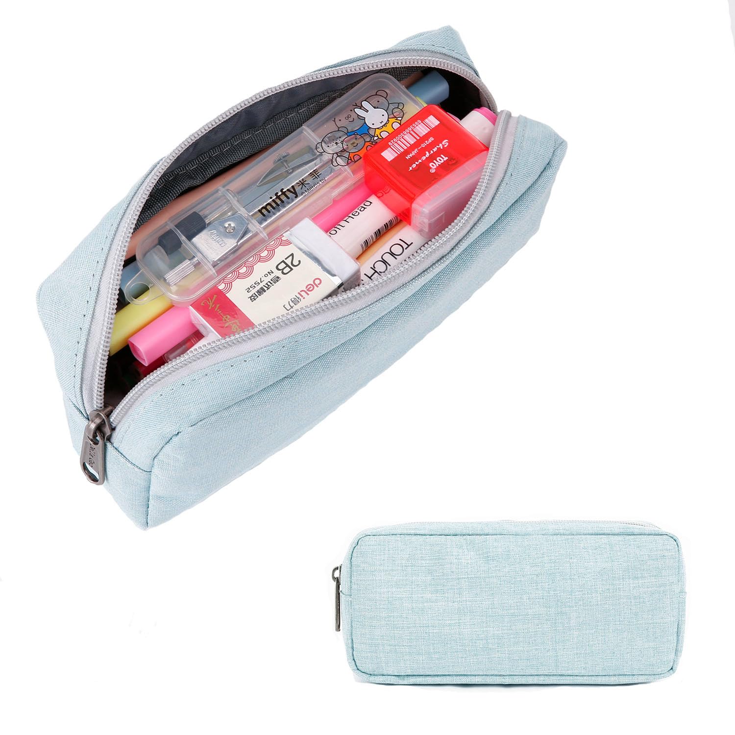 Della Gao Small Pencil Case Large Capacity Pencil Pouch Marker Pen Bag Coin Pouch Office Stationery Organizer (Blue)