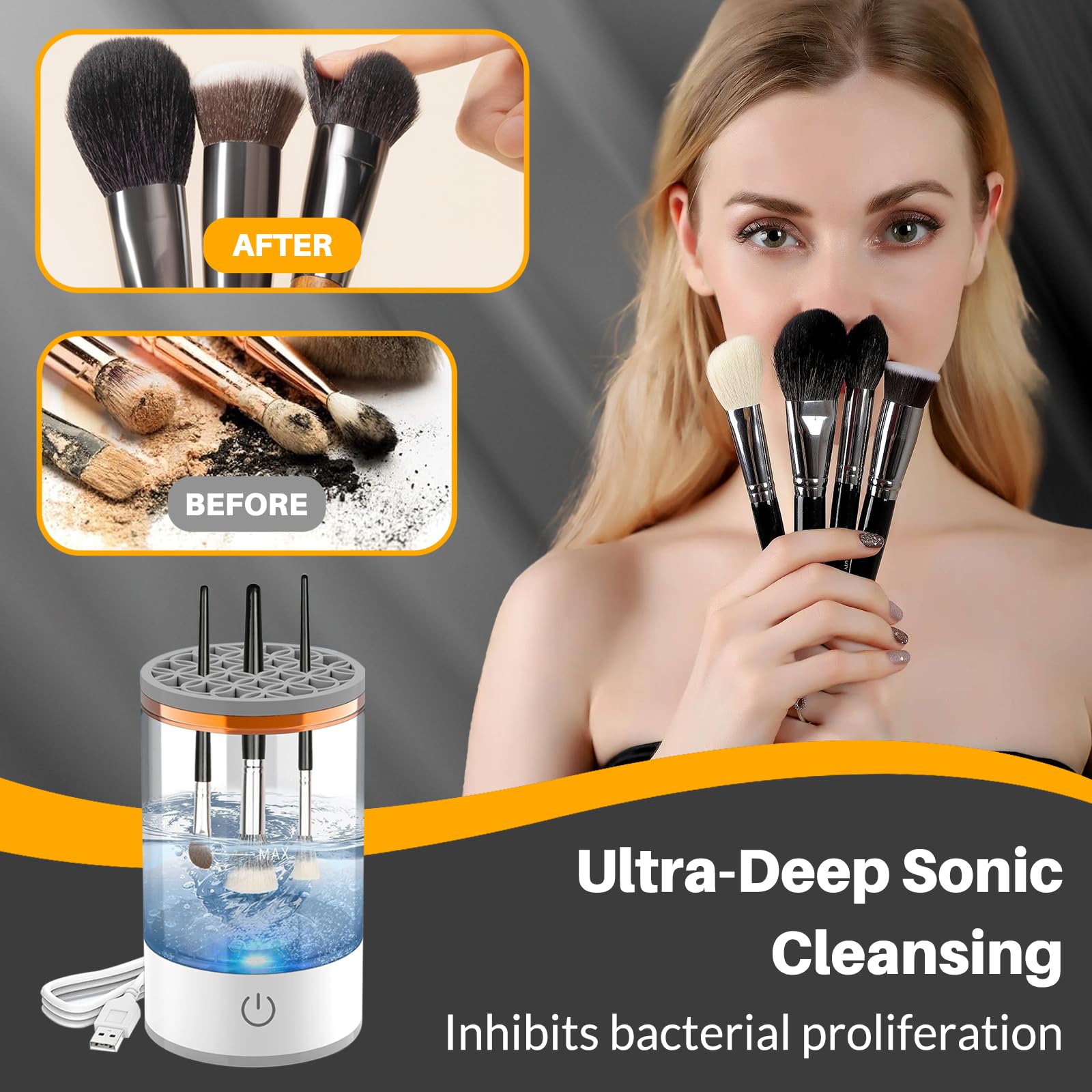 Machine de nettoyage électrique pour pinceaux de maquillage, nettoyage rapide et efficace, brosse de maquillage, rotation automatique, tous types de pinceaux, design compact portable pour voyage,