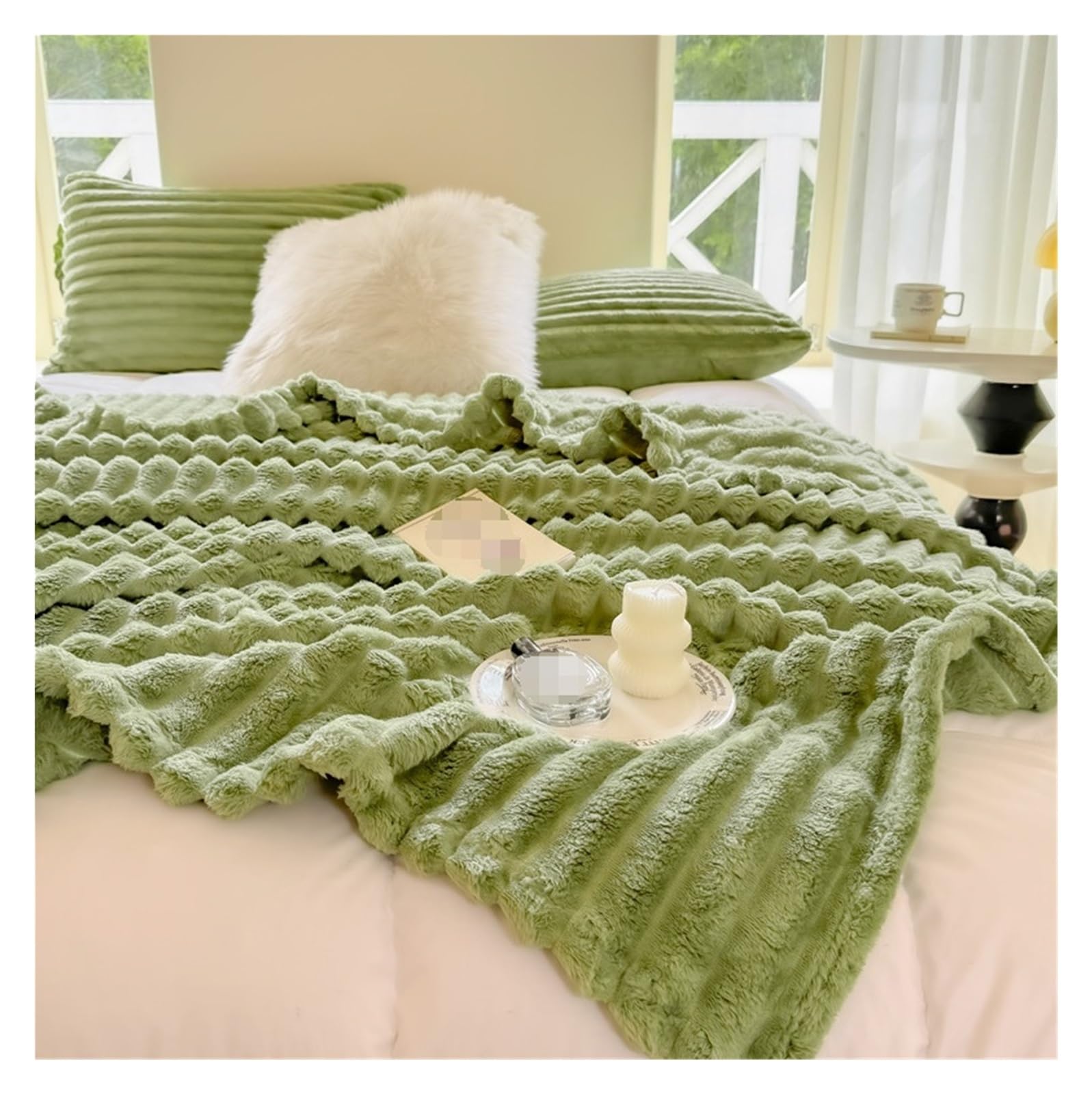 Plaid chaud couverture fausse fourrure hiver 150x200cm vert boutis