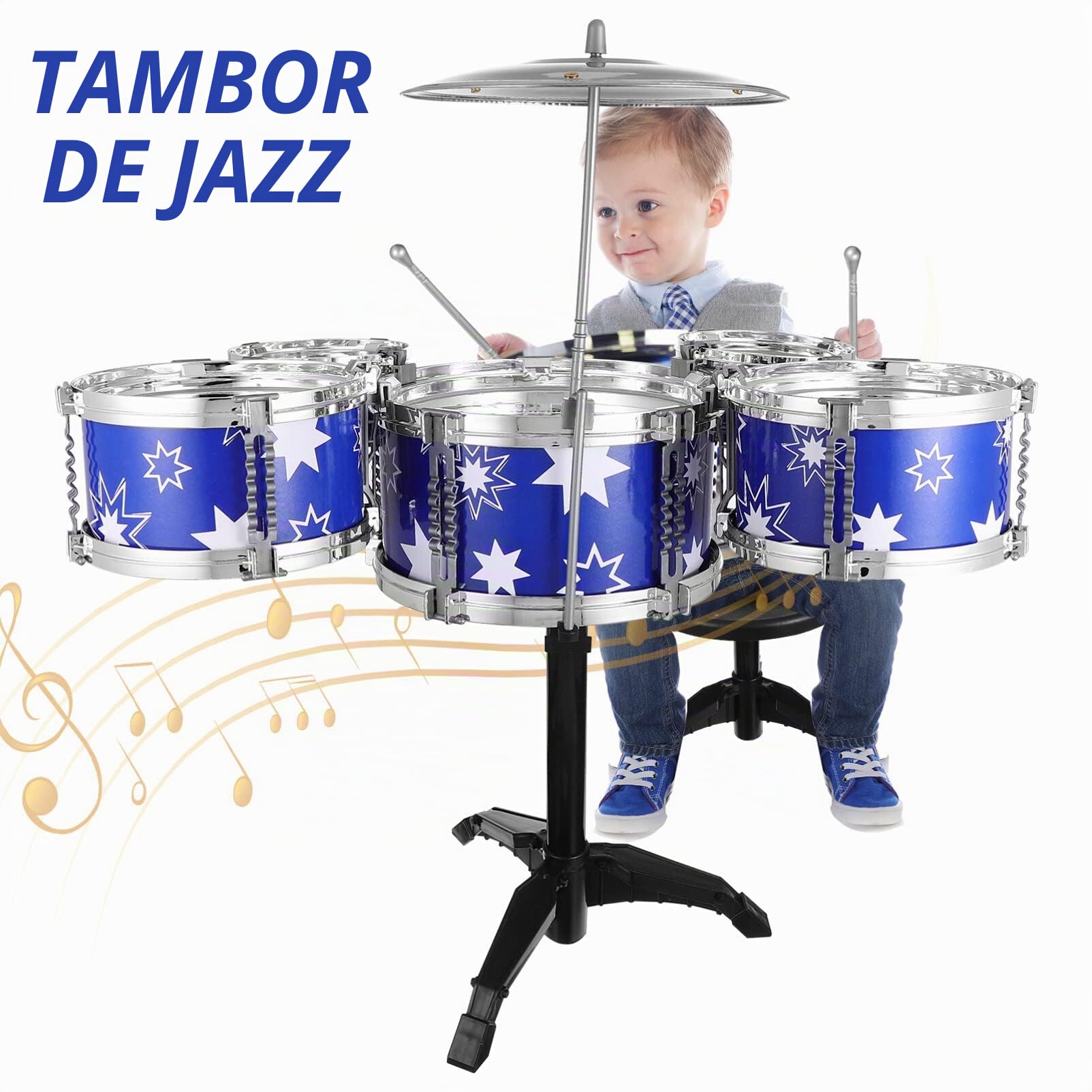 Toyvian Conjunto De Batería De Jazz Conjunto para Niños Pequeños con Taburete Conjunto De Instrumentos Musicales Educativos Juego De Batería para Niños Juego