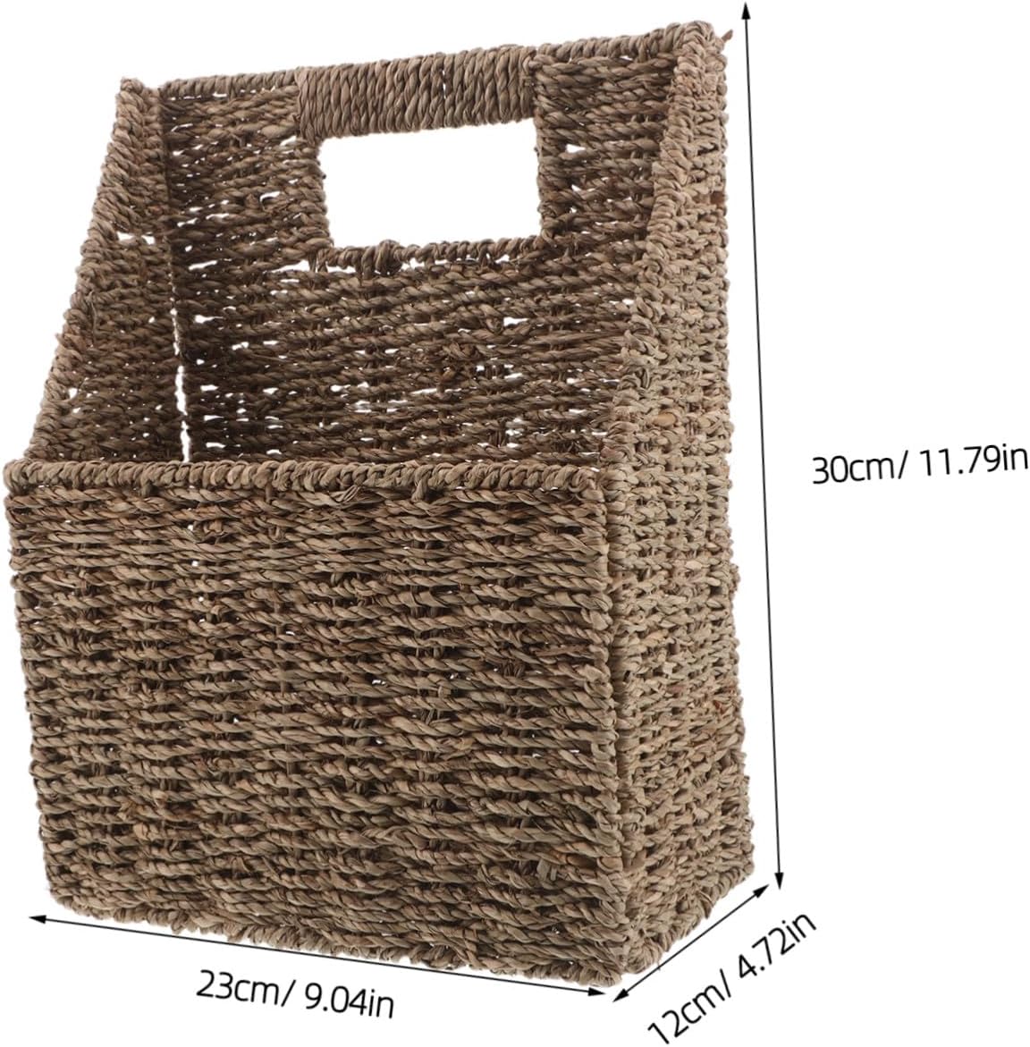 Handwoven Hanging Magazine Basket Organizer, Woven Grass File Holder with Slant Opening, Small Seagrass Storage Bin for Mail, Books, and Documents, Decorative Wall Rack for Home