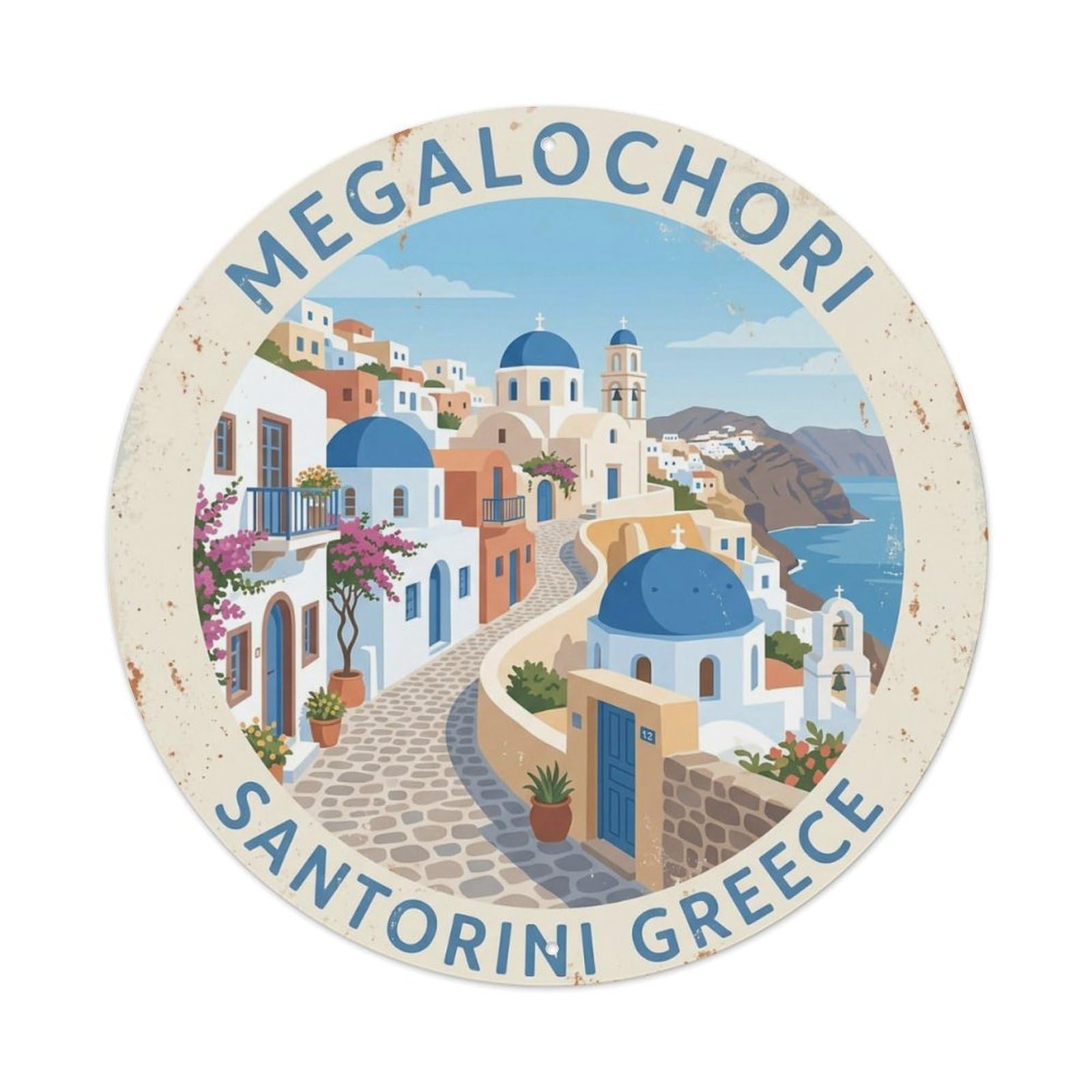 Vintage Travel Megalochori Santorini Village 1 Metal Tin Sign