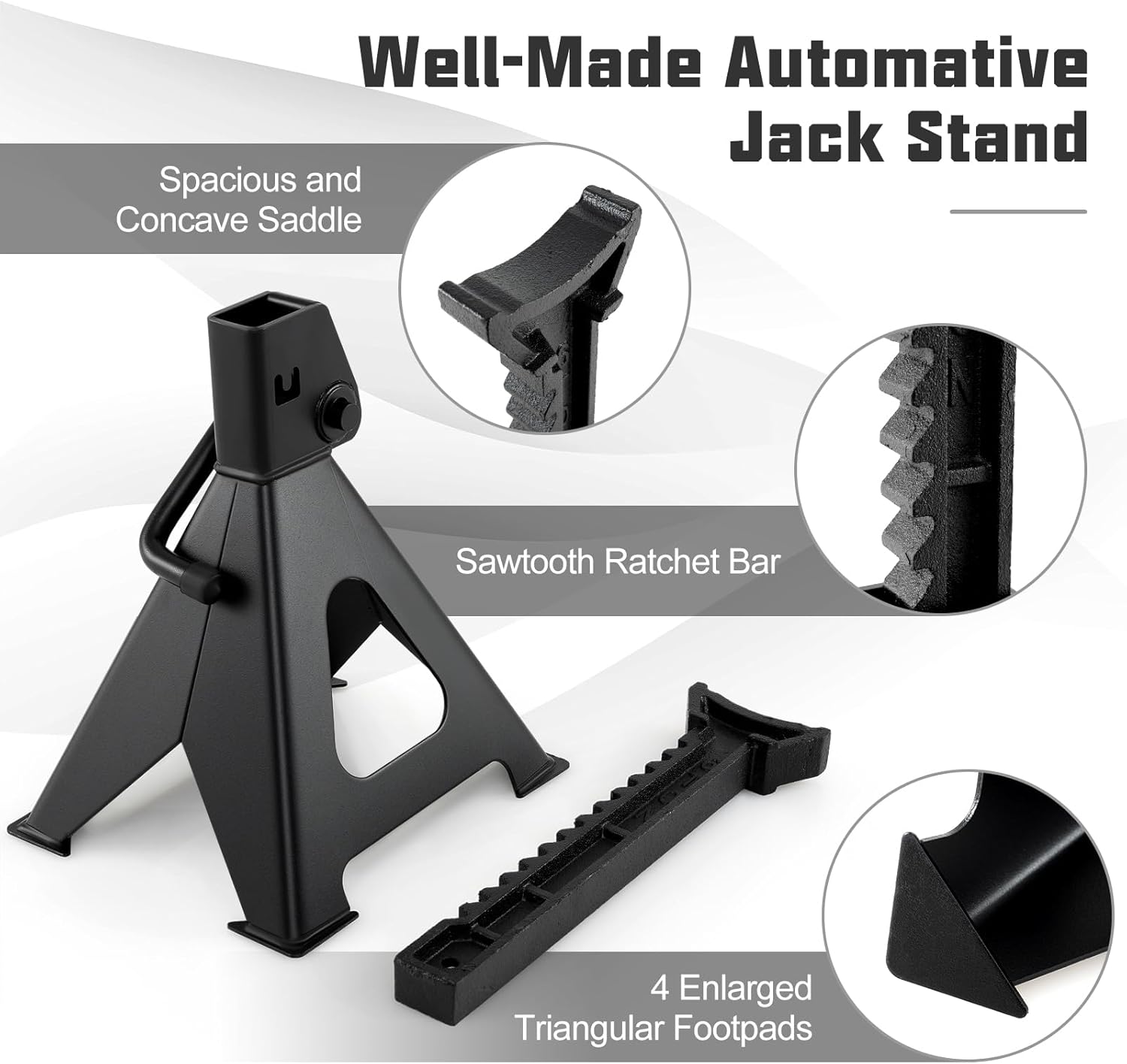 6 Ton Jack Stands, 2 Pieces Under Hoist Jack Stand Adjustable Lift Jack, Heavy Duty Steel Jack for Car, Truck, Small SUV & Boat Trailer