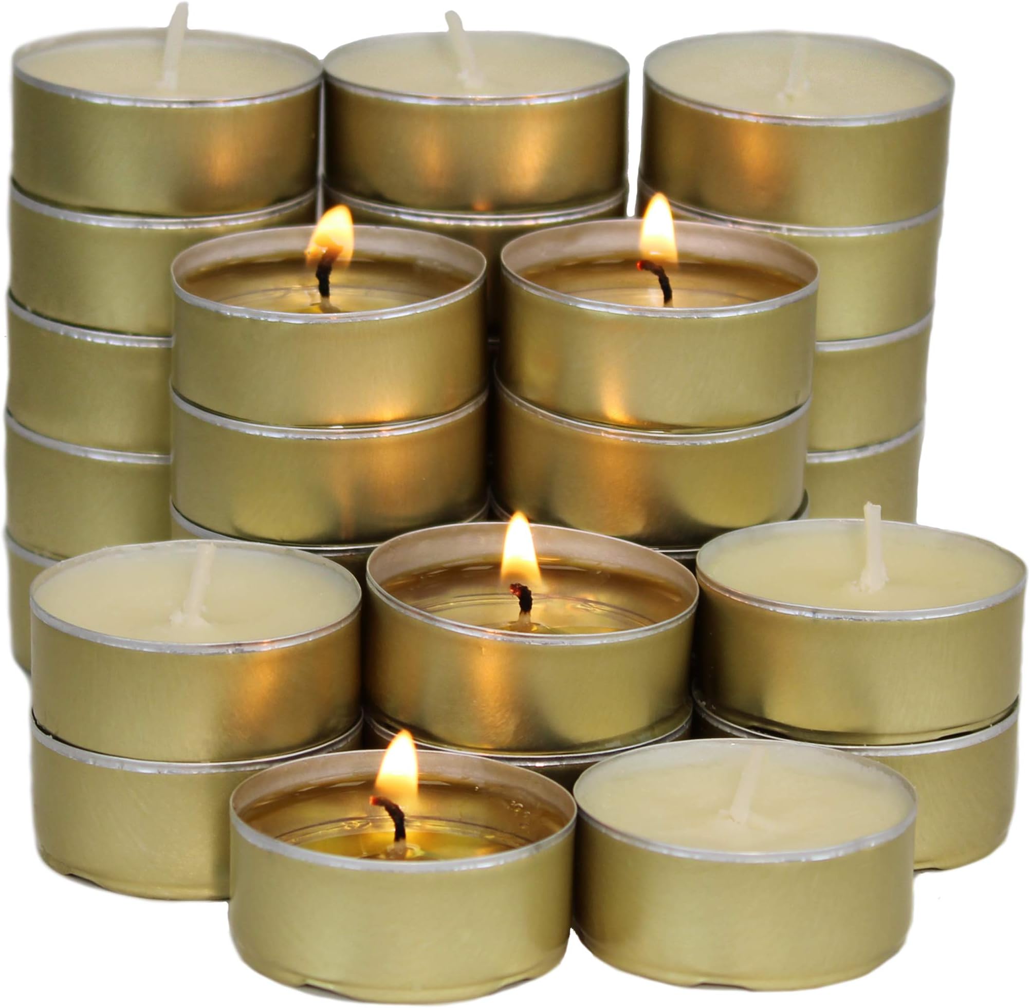 CandleNScent Soy Tea Lights Candles | 5 Hour | 100% Soy | Gold Cup | Pack of 50
