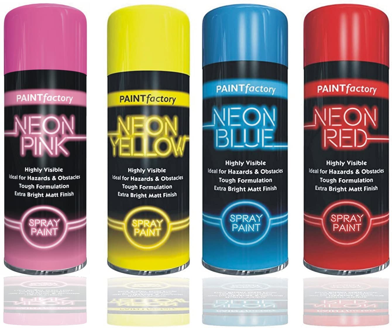 Hitlineuk Pink Yellow Blue Red Neon Spray Paint 4 Cans Of Fluorescent Neon Spray Can Paint 200Ml Graffiti Extra Bright Yellow Pink Blue Red