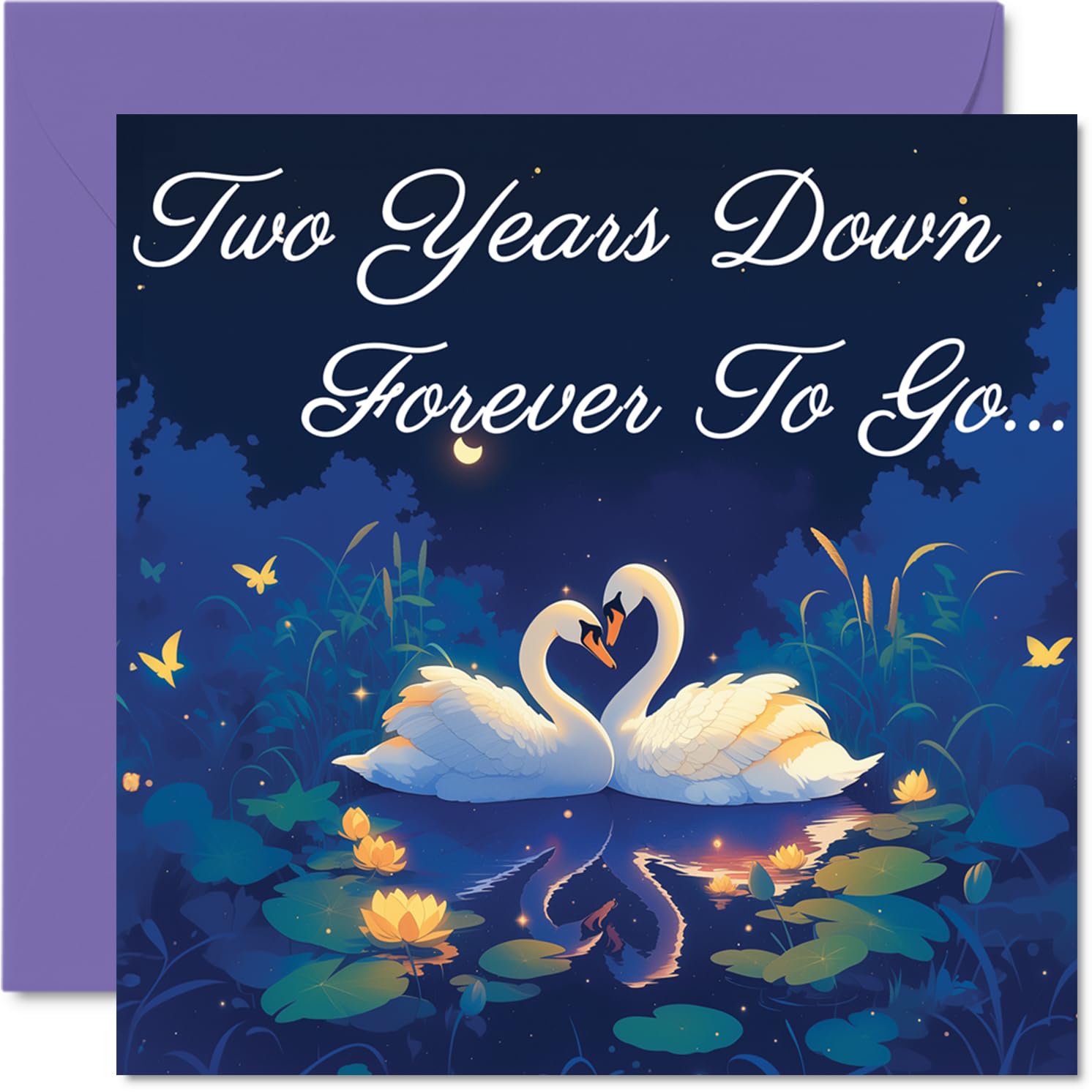 2nd Anniversary Card - Swans in Love Two Years Down - Congratulations Cards for 2nd Anniversary, 145mm Congratulations Greeting Card