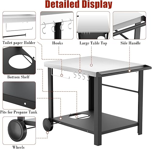 Miniatura 4 de Carrito de parrilla móvil de acero inoxidable de 34 x 24 pulgadas para parrillas Ninja Woodfire y Blackstone, mesa de horno de pizza para exterior,
