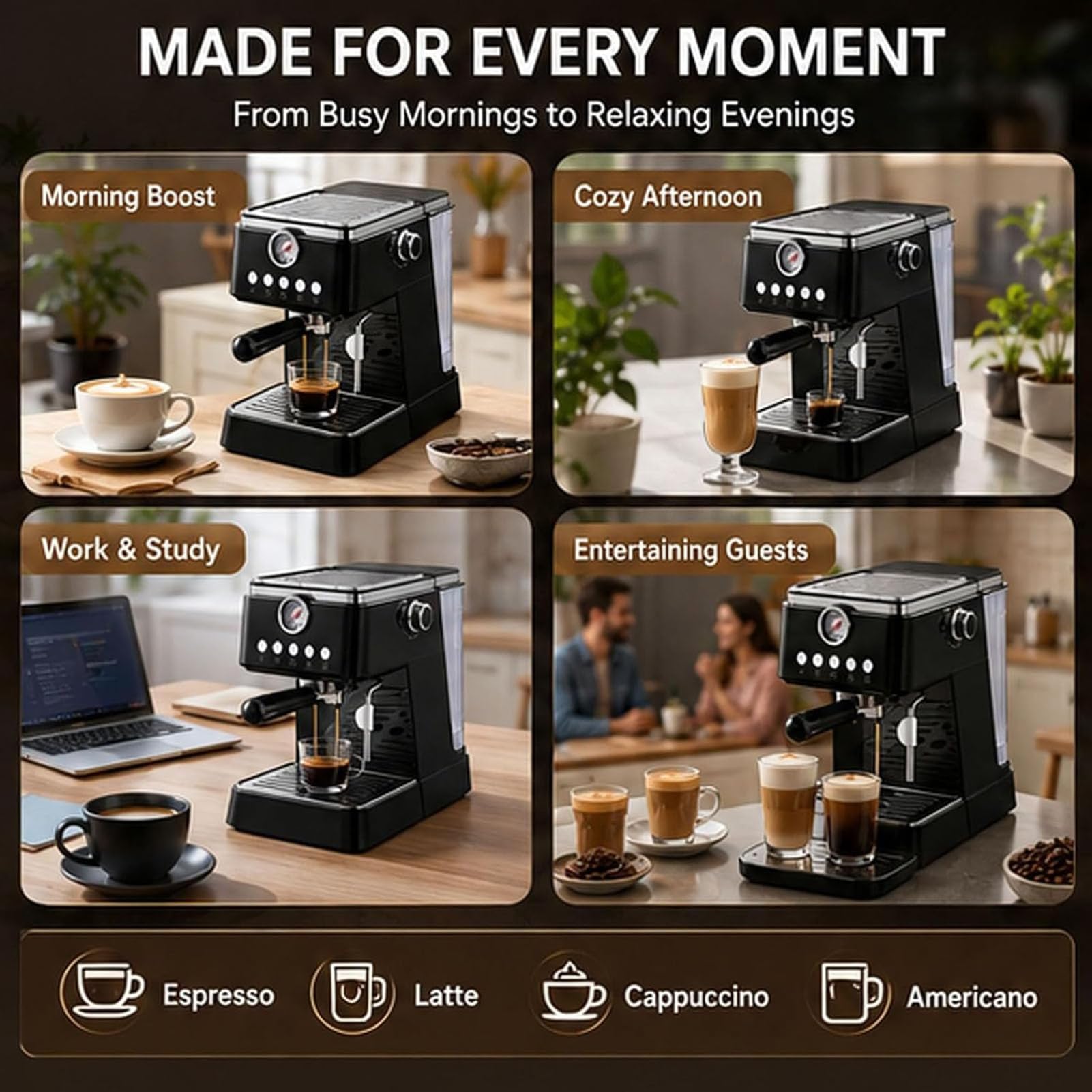 Ekspres Do Espresso Z Młynkiem, 20 Barowy Ekspres Do Kawy do Latte | Automatyczny Ekspres Do Espresso Z 18 Ustawieniami Mielenia, Ekranem Dotykowym, Spieniaczem Do Mleka, Zbiornikiem(Black)