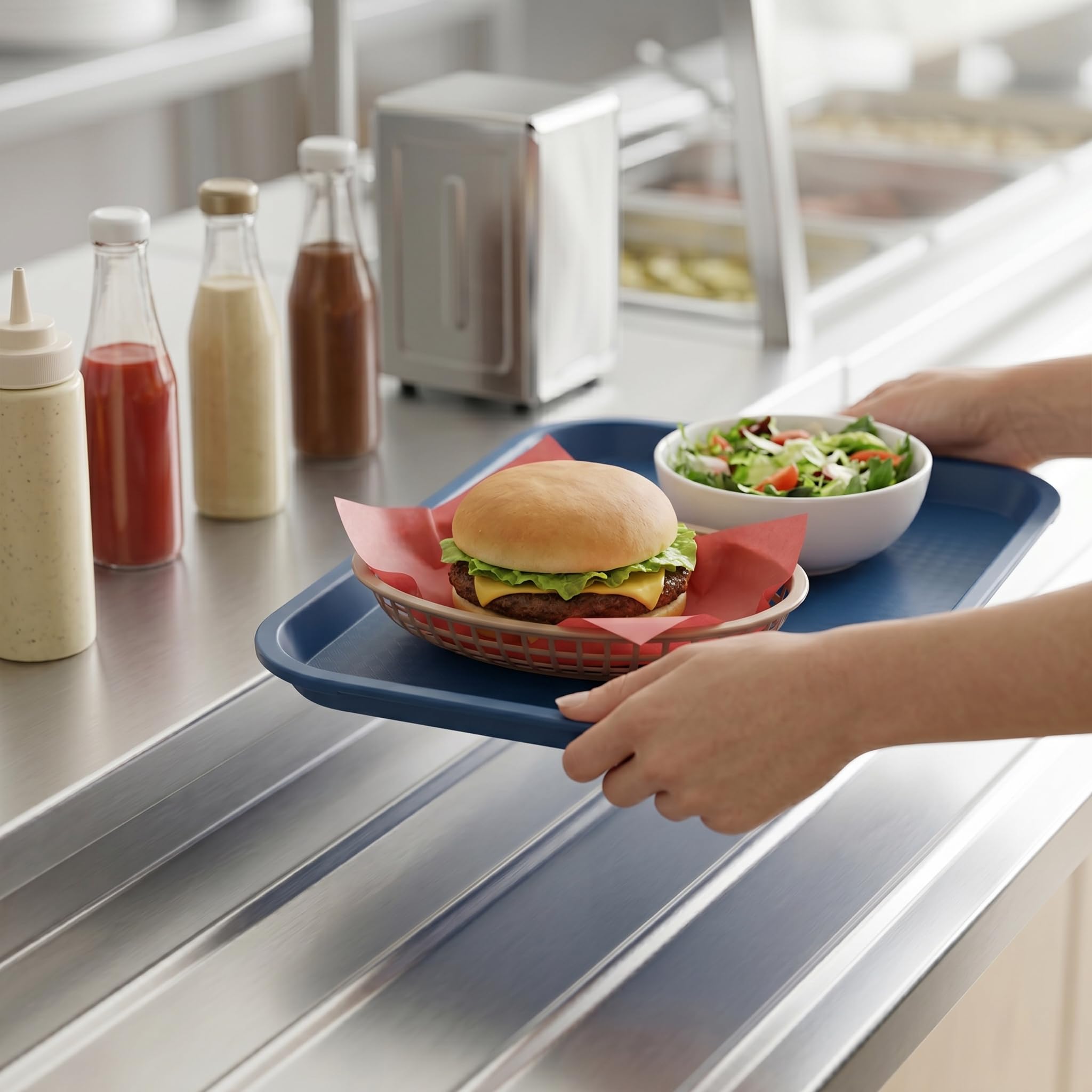 2 Stück Fast Food Tablett, 12 x 16 Zoll Kunststoff Cafeteria Tablett Rutschfest Restaurant Servierplatte für Cafeteria, Café, Essen, Vorspeise 2 Stück Fast Food Tablett, 12 x 16 Zoll Kunststoff Cafeteria Tablett Rutschfest Restaurant Servierplatte für Cafeteria, Café, Essen, Vorspeise