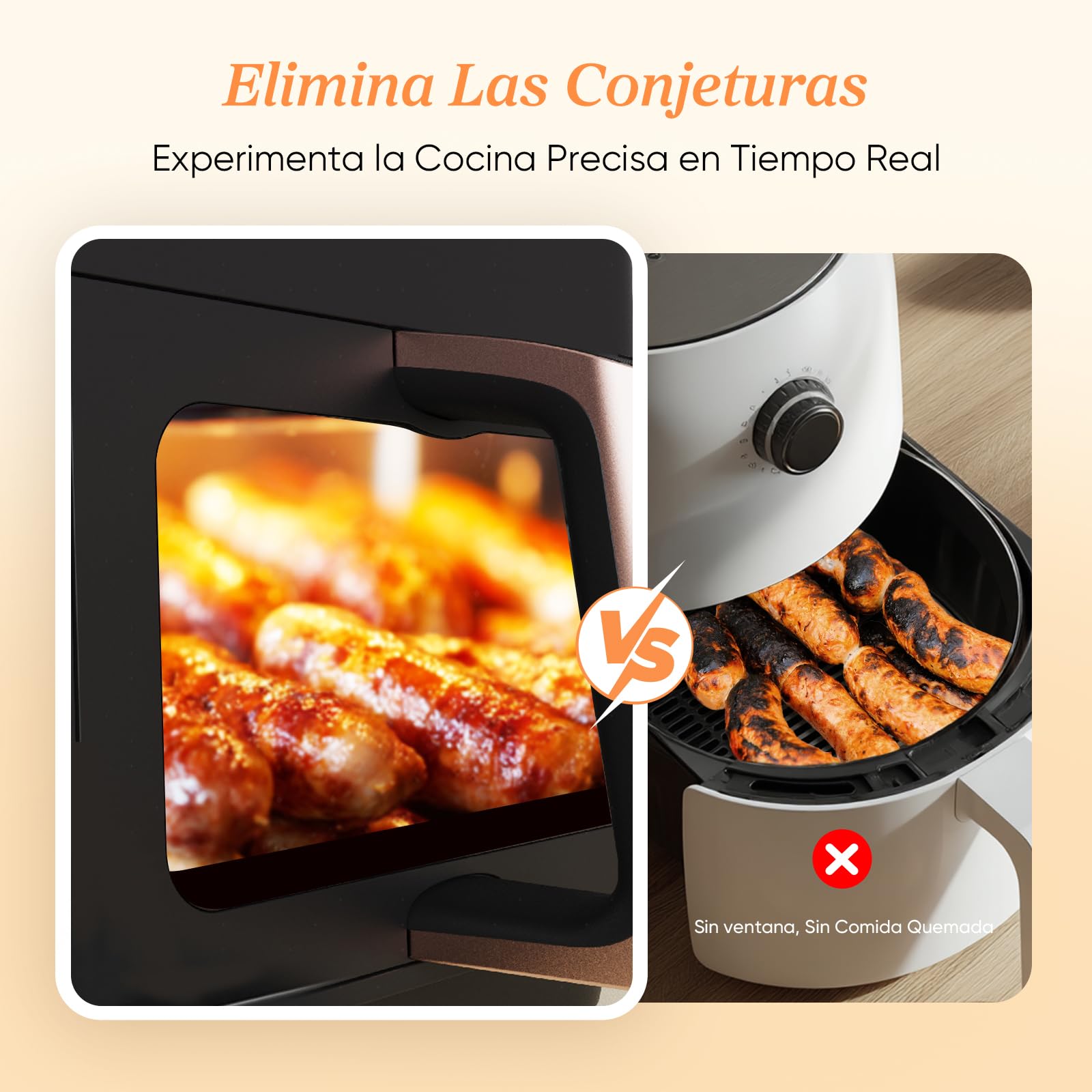 Cosori Freidora de Aire 8,5L, Doble Cesta con Ventana, 10 Funciones, Oro | Ventana para Ver Fácilmente, Interior Metálico Más Seguro, 2 Platos a la Vez, Alta Potencia y 55% de Eficiencia, Bajo Ruido