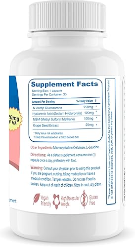 Miniatura 3 de Hyalogic Cápsulas de liberación retardada de ácido hialurónico de 120 mg – Suplemento para la piel con glucosamina MSM – Suplemento alimenticio para