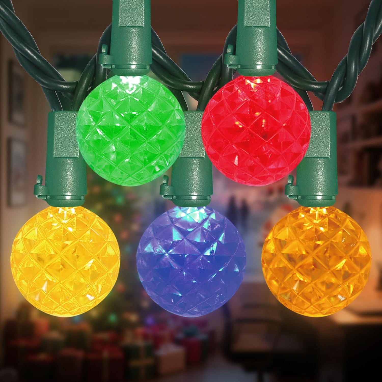 LAMPHOME Multicolor Christmas Lights 50 LED G20 Globe String Lights Outdoor Lighting Tree Decorations for Indoor Xmas Decor, Green Wire, Waterproof