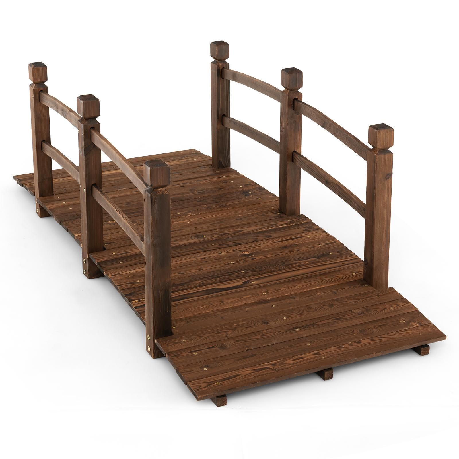 SOARS Puente de Jardín Madera con Barandilla, Puente de Pie Decorativo de Abeto con Capacidad de Carga de hasta 150 Kg, 171,5 x 75,5 x 58 cm, Puente Decorativo para Jardín, Estanque y Arroyo