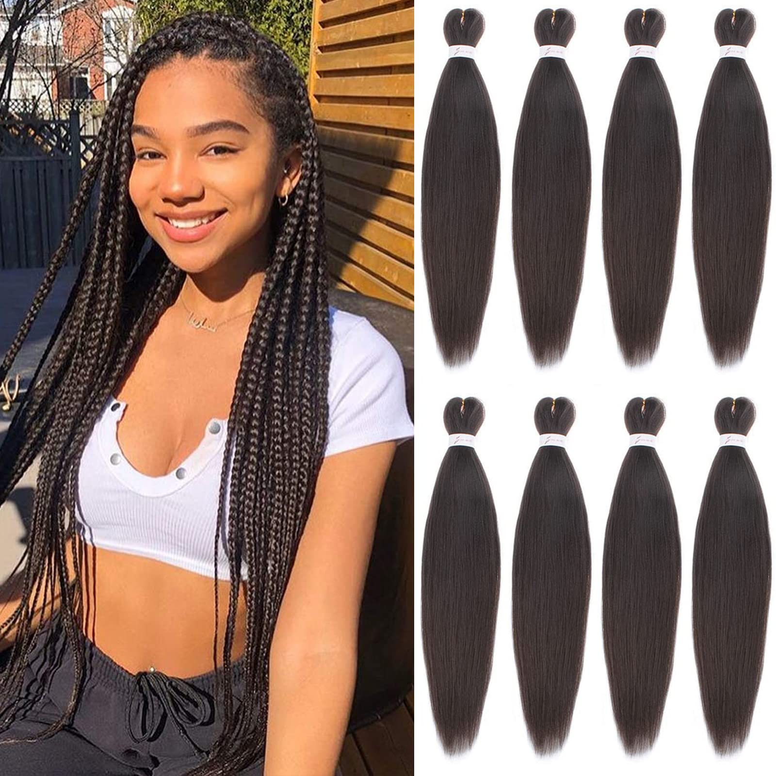 Xtrend 66 cm, 8-Pack vorgedehntes EZ-Flechthaar, professionelles Häkeln, Flechthaar, Heißwasser-Einstellung, Dauerwelle, Yaki-Kunsthaar für gedrehte Zöpfe