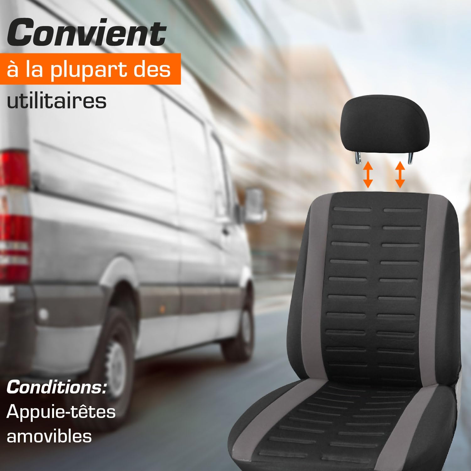 upgrade4cars Housses de Siège de Camion Avant Universelle Noir Gris | Pour la plupart des utilitaires & vans | respirant & pratique
