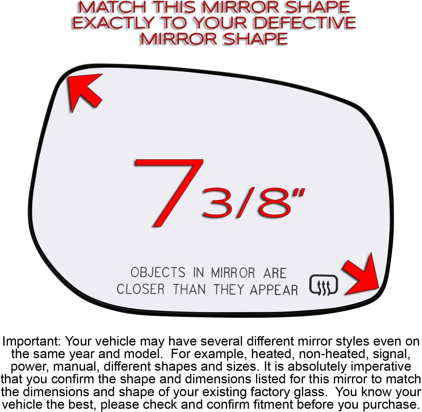 Passenger Side Mirror Glass Assembly With Plastic Backing Plate Heated Compatible with 2009-2013 Toyota Corolla Matrix