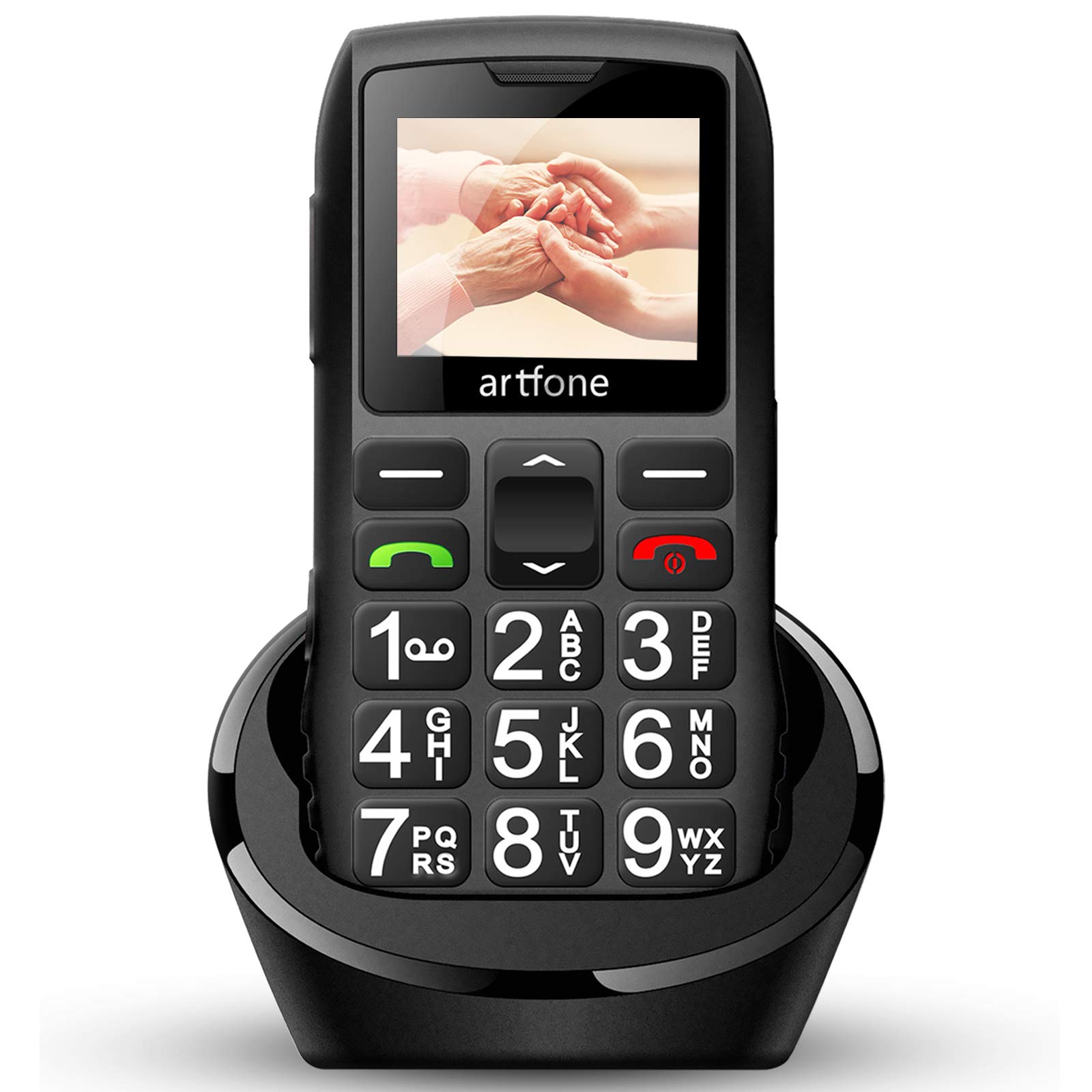 artfone C1Plus Big Button Senior Mobile Phone | Unlocked 2G Basic Phone for Elderly with Dual SIM, 1800mAh Battery, Charging Dock, SOS, USB-C, Easy to Use – Black