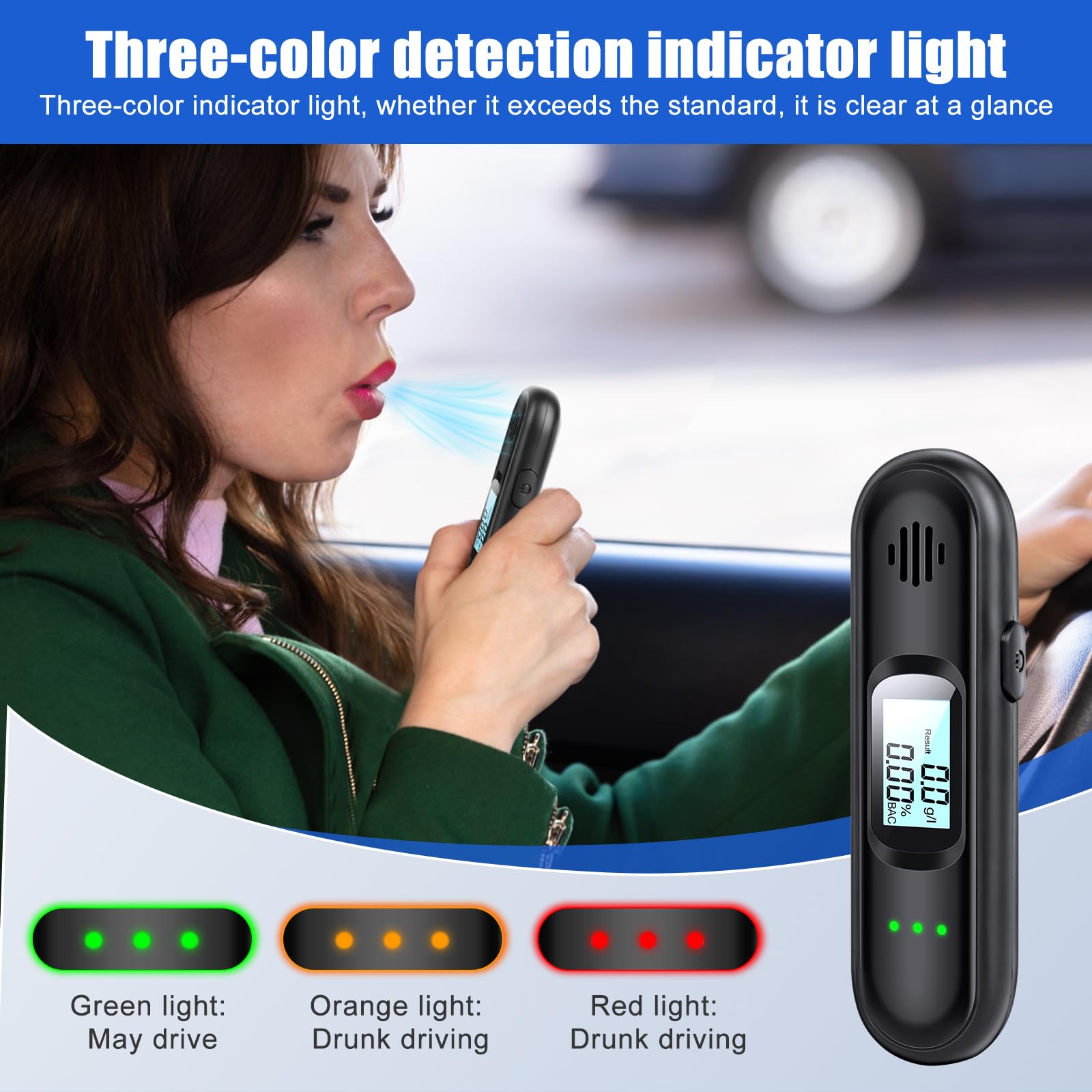 Alcoholimetro, Mini Alcoholimetro Digital Homologado, Sensor Semiconductor Probador de Alcohol con Pantalla LCD, Alcoholímetro con Función de Alarma para Uso Doméstico y Profesional
