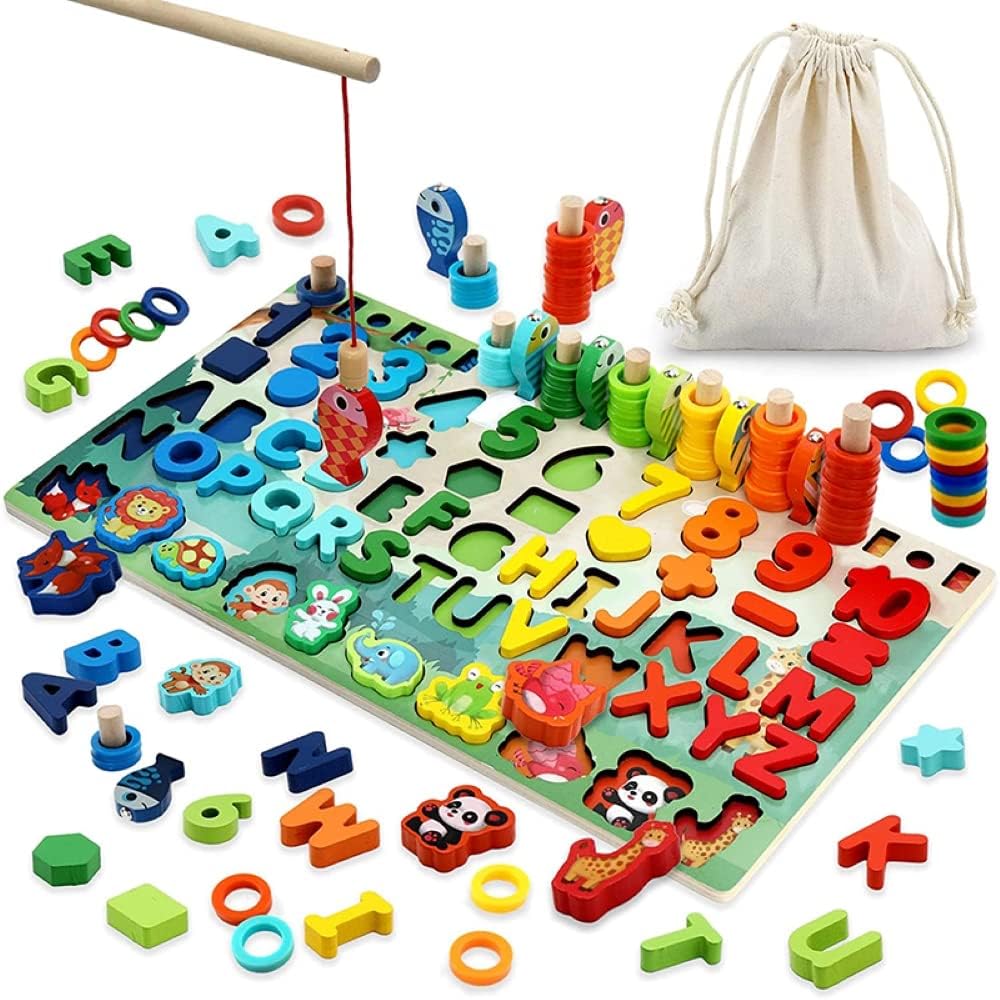 MARAYAN Juguetes Montessori niños 1 2 3 años-Juegos educativos-regalo cumpleaños niña-Puzzle Rompecabezas Madera- aprender a leer letras y numeros-Learning resources-Juguete Pescar Peces Magnético