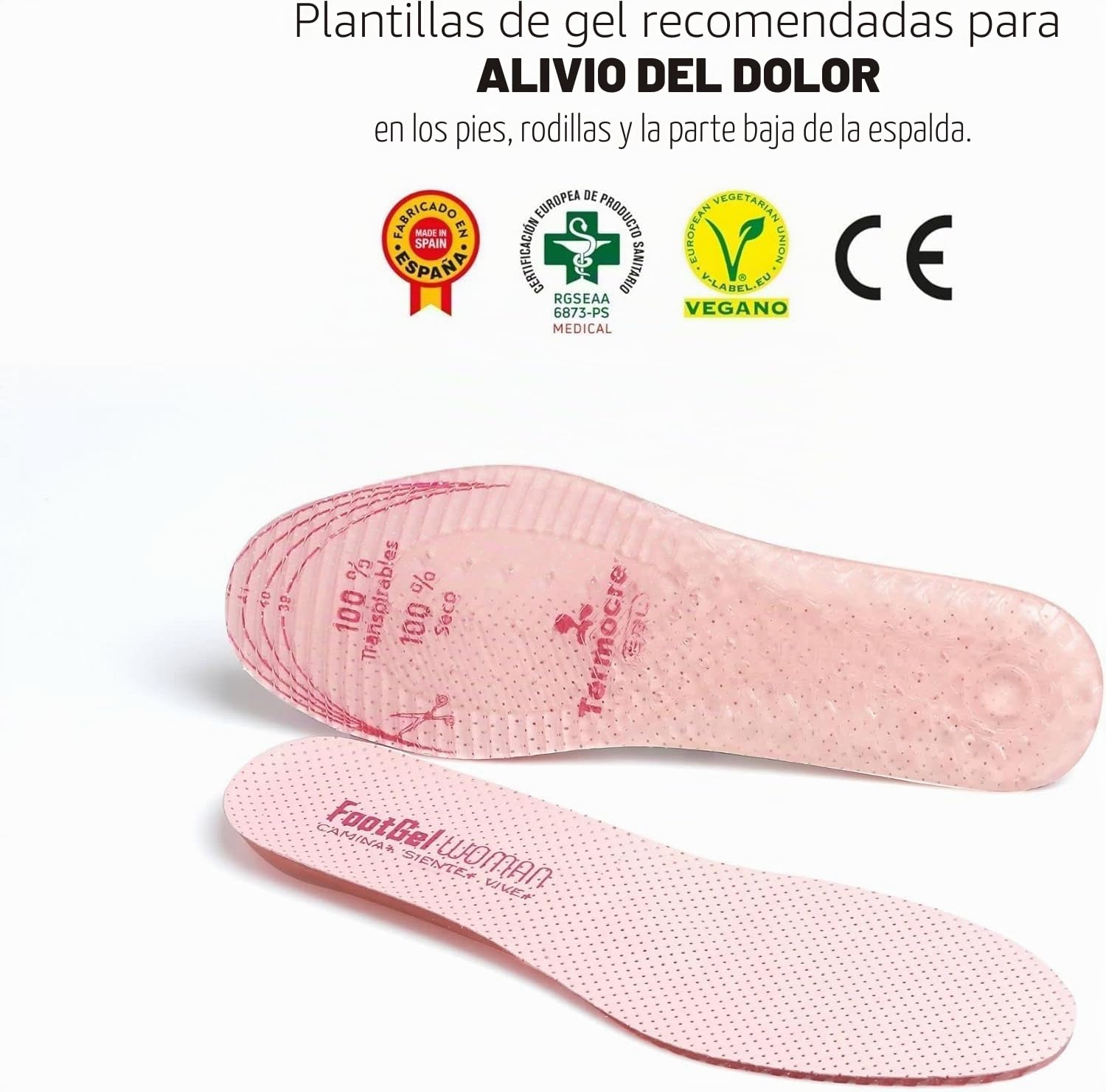 2 Pares Plantillas Gel Mujer Trabajo | Plantillas Mujer Uso Diario Transpirables, Cómodas | Estabilizadoras, Previenen Lesiones, Dolores en Pies, Rodillas y Lumbares | Tallas 35 a 38