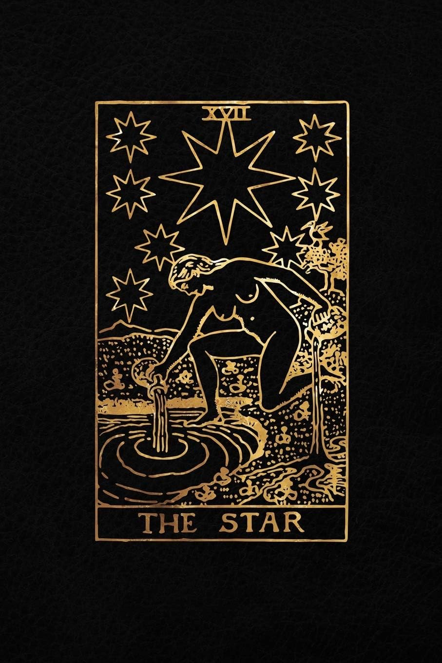 The Star: Tarot Card Journal - 6 x 9 College 120 Ruled Pages | Black Leather Style and Gold - College Ruled Notebook
