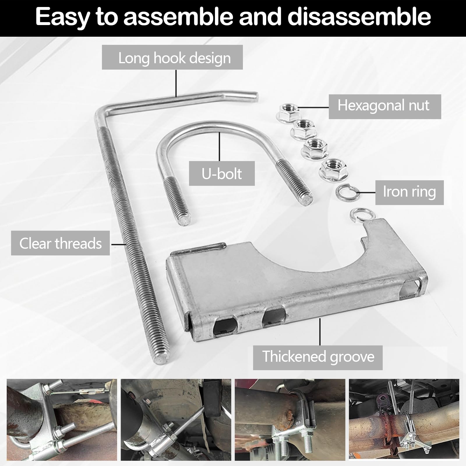 Fascetta Di Scarico In 2 Pezzi, Universale In Acciaio Inox Fascette A U Resistenti Con Gancio Stile Sella ø70 mm/2,75 Pollici Per Tubi Di Scarico Di Auto E Camion