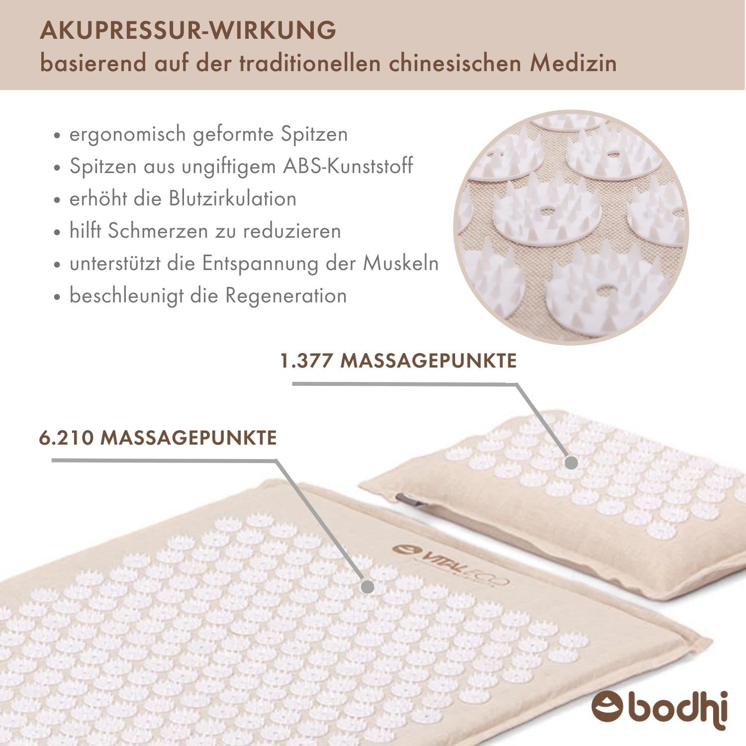 Bodhi VITAL ECO Akupressurmatte & Kissen Set | Fakirmatte & Akupressurkissen aus Naturmaterial & Bio-Halbleinen | Relaxmatte inkl. Tasche | Massagematte gegen Rücken- und Nackenschmerzen