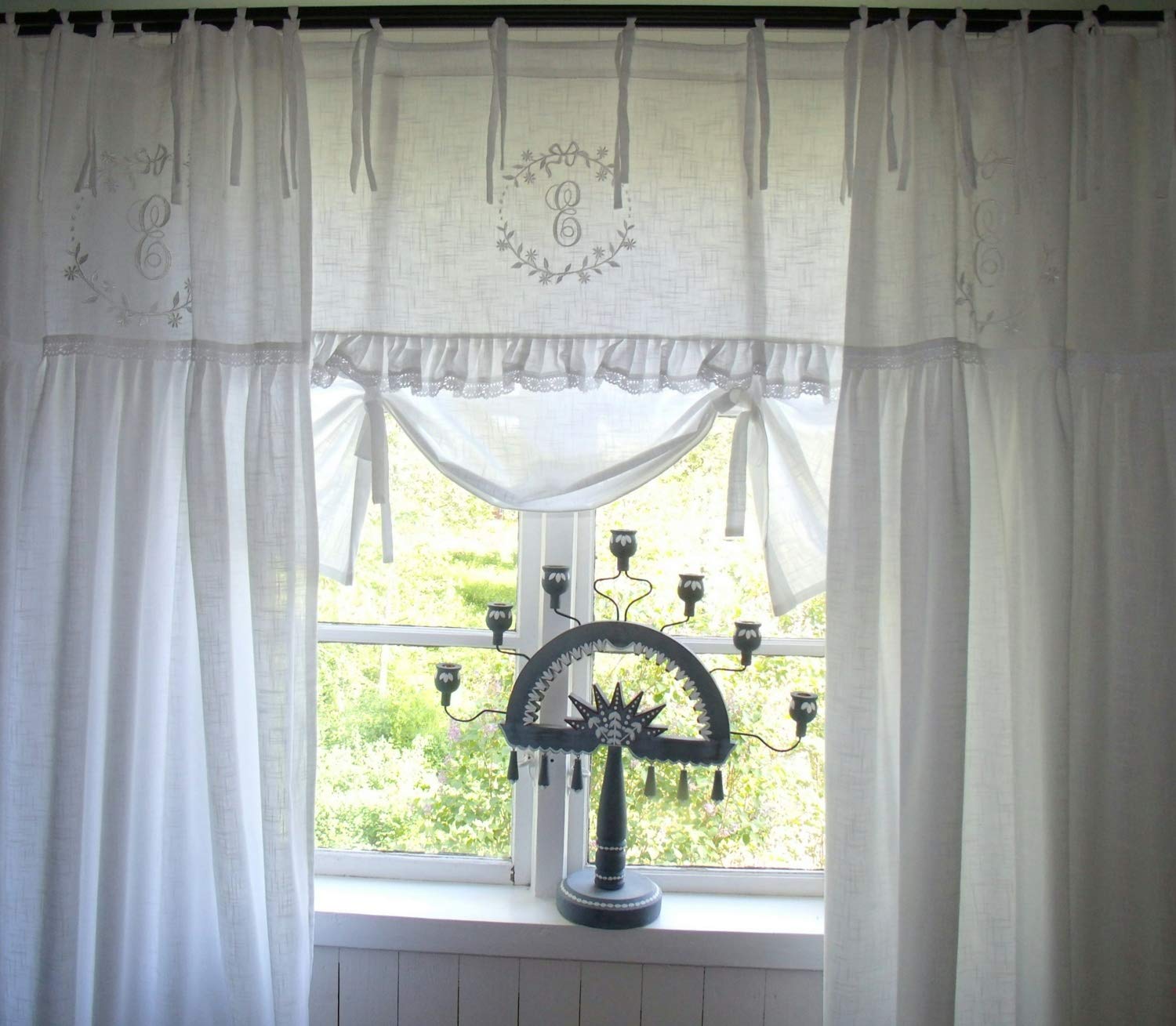 WEIß Vorhang Emilia NY Gardinen Schals 70-140x250 cm BxL(H) 2 Stück Bandaufhängung Vorhangset Shabby Vintage L