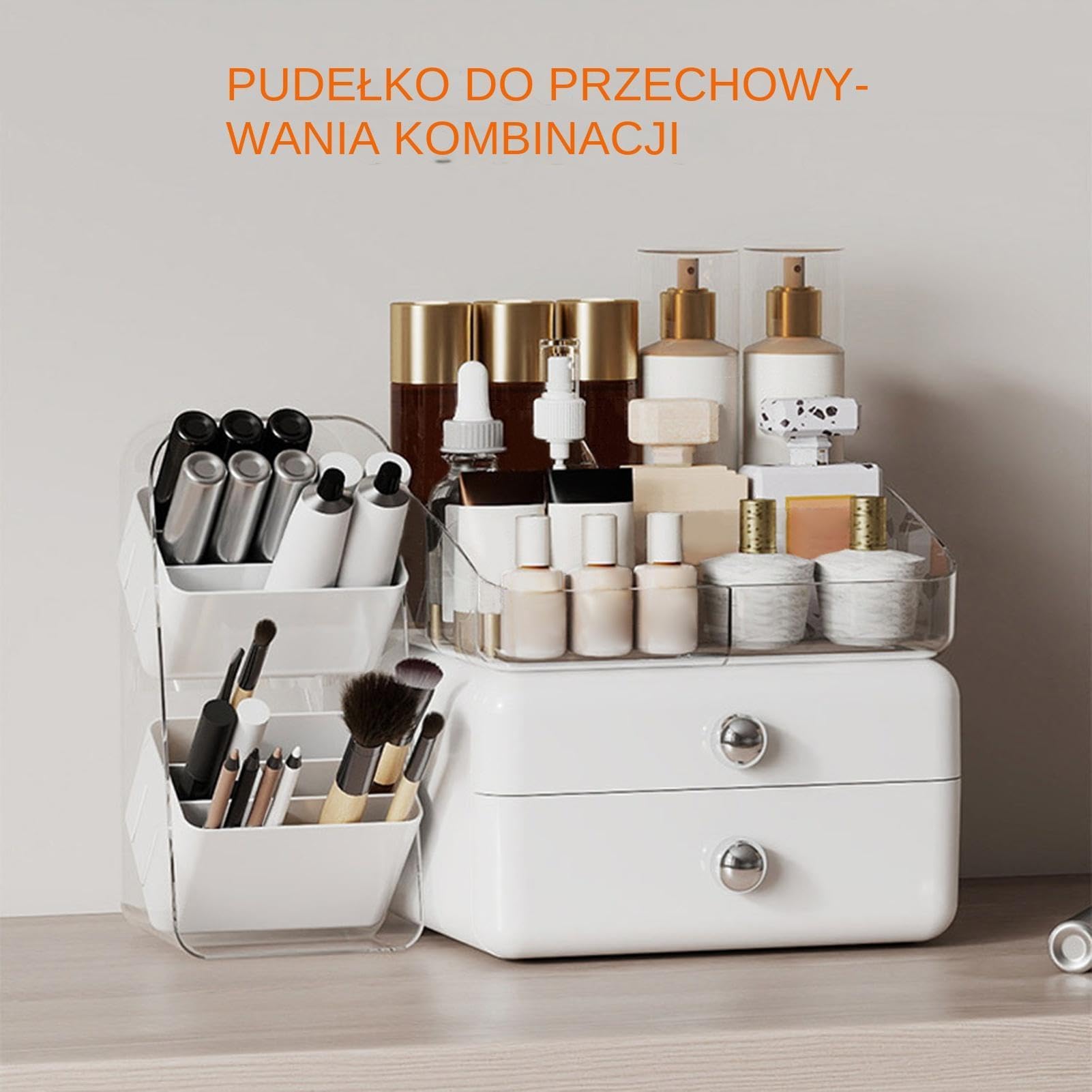 Organizer na Makijaż Duża Ekspozycyjna Szkatułka z Szufladami | Kosmetyczka z organizerem na pędzle Do Domu, Łazienki, Kuchni, Blatu, Komody, Spiżarni