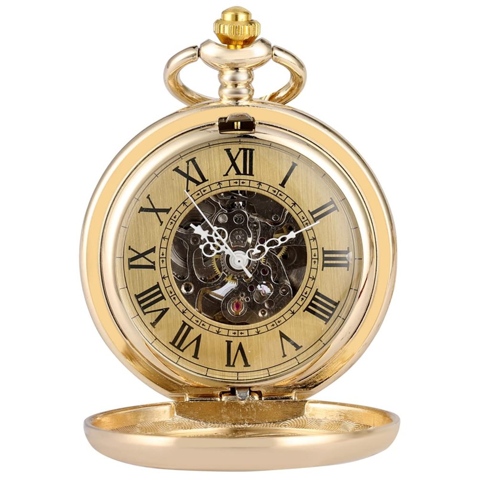 Złoty zegarek kieszonkowy Phoenix Automatic Mechanical Classic Steampunk z automatycznym naciągiem i łańcuszkiem, biżuteria, prezent na ukończenie szkoły