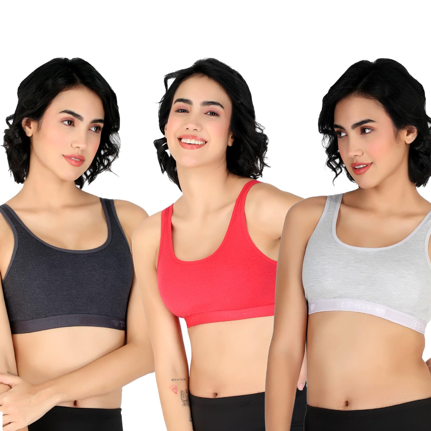 Tofty Sports Bra for Girls & Women (Combo Pack of 03, Cup Size A & B)