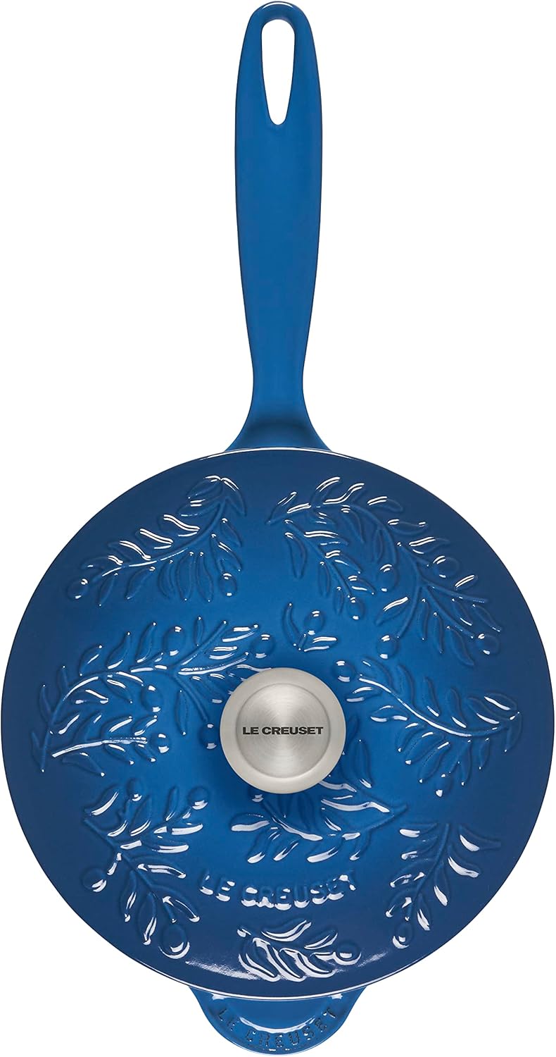 Le Creuset Olive Branch Collection Enameled Cast Iron Saucier, 2.25 qt., Marseille with Embossed Lid