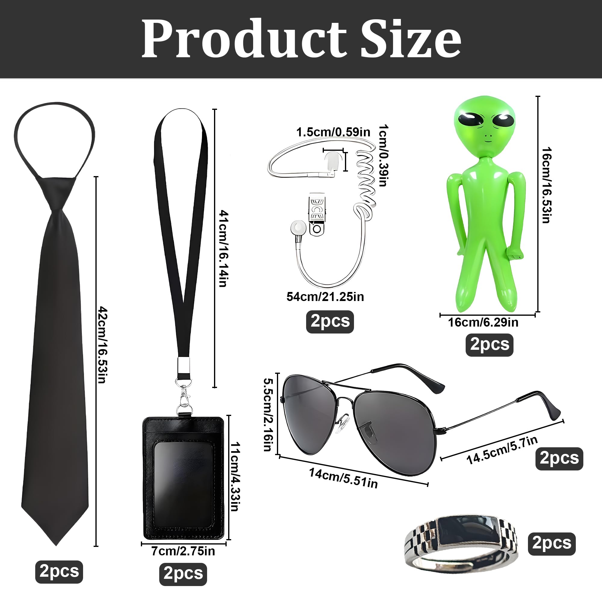 MOSNOW Black Costume 12-Piece Set for Men Minimalist Role Play Accessories Kit, Cosplay Parties, Secret Agent Party Theme - Image 2