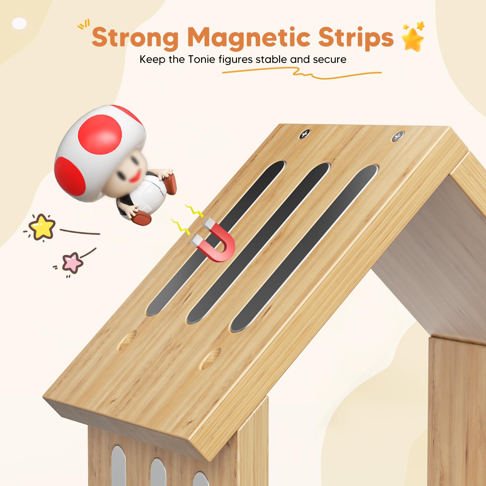 Étagère murale en bois pour figurines Tonies (12 à 40 pièces), étagère murale avec bandes magnétiques pour le rangement, étagère de présentation pour Tonies & Toniebox, design maison (moyen)