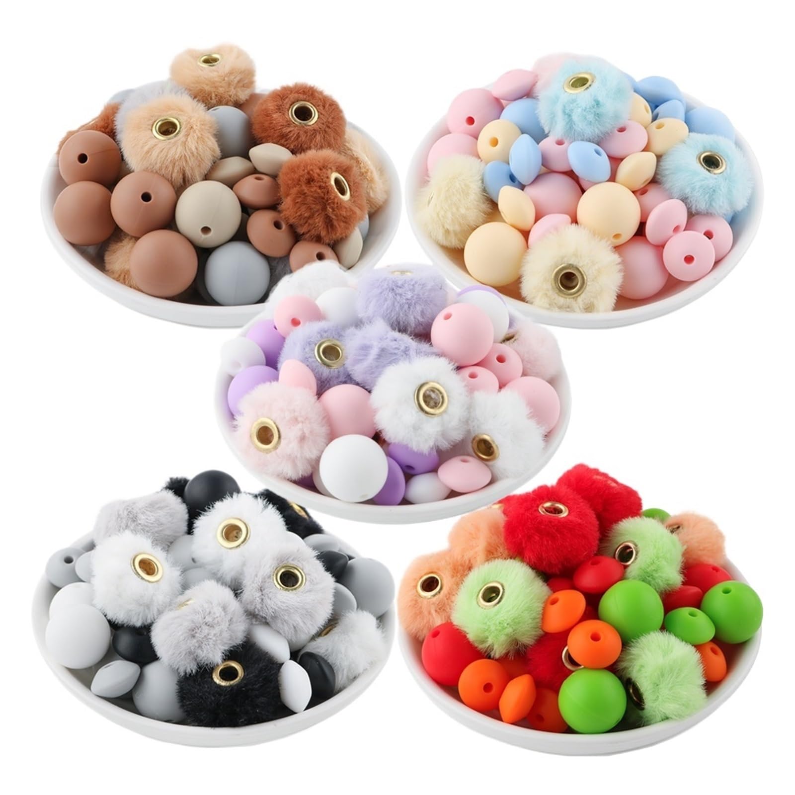 Pom Pom Perlen 57 teile/beutel Plüsch Fell Bedeckt Ball Perlen Runde Linsen Sets DIY Pompom Ohrringe Armband Halskette for Schmuck Machen(Set 2)