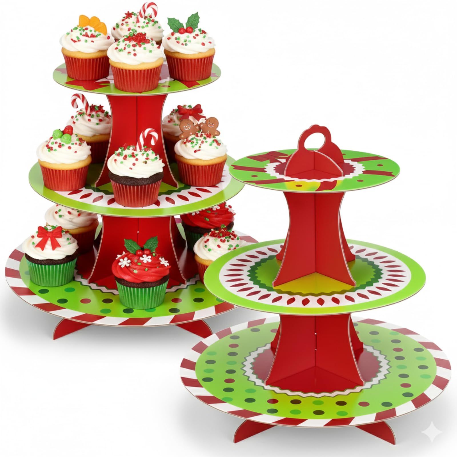 Willinglong 2 Pcs Christmas Cupcake Stand 3 Tier