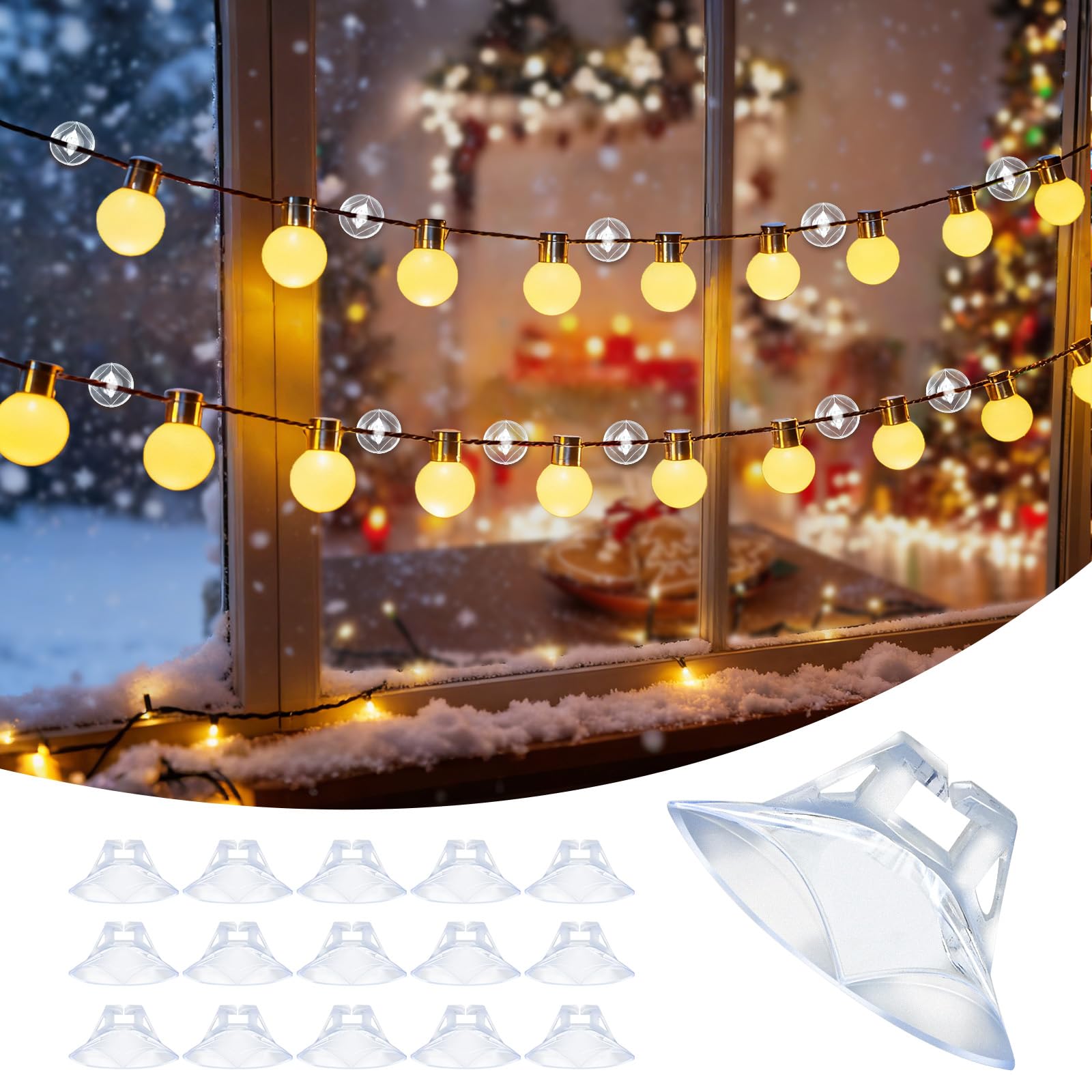 Isisyu Christmas Lights Suction Cup Hooks, 100 Pcs Window Suction Hooks with Strong Suction, Transparent PVC, Reusable, Removable, Heavy Duty Suckers for Window Glass Mirror Bathroom Kitchen