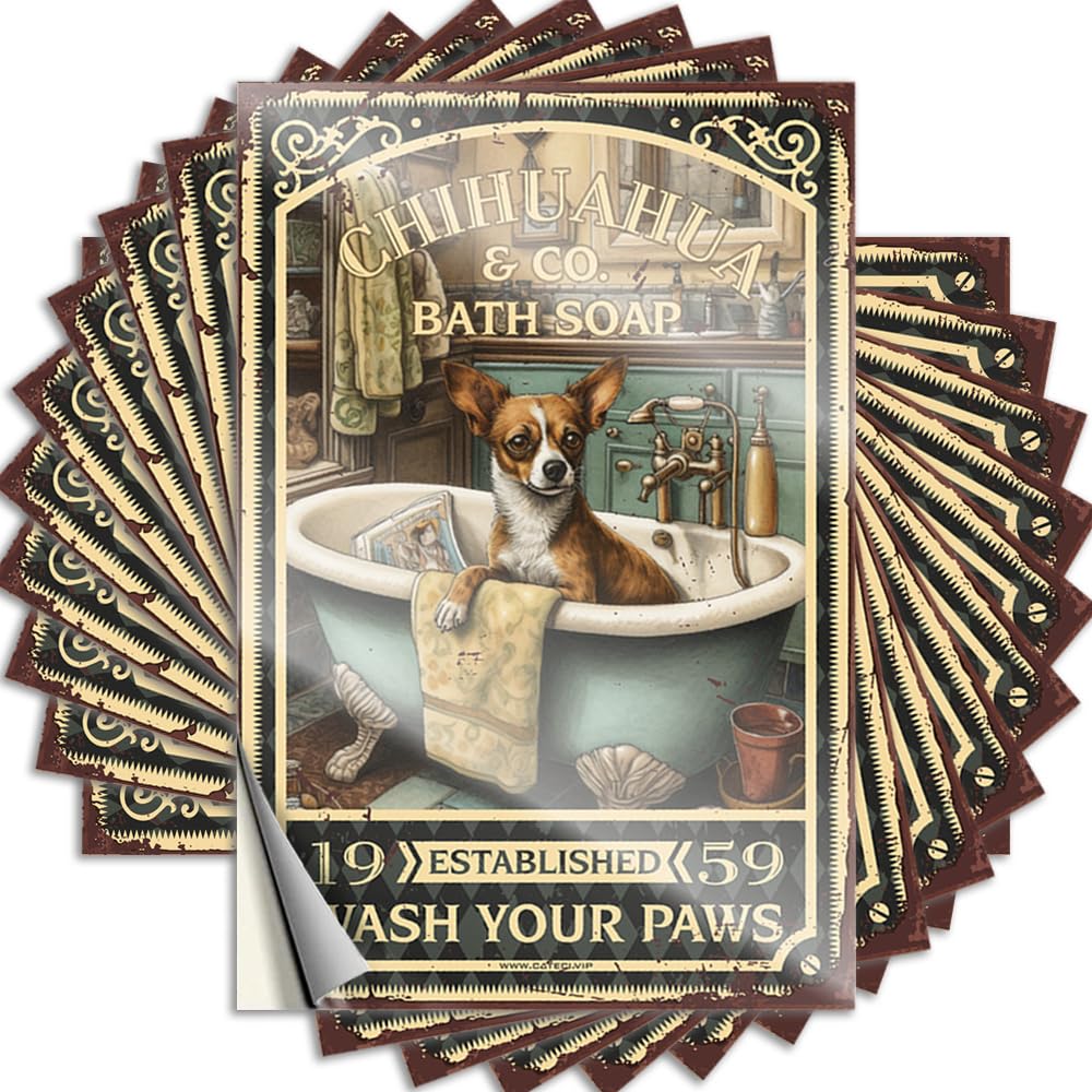 Room Decoration Bumper Quote - Chihuahua Bath Soap Wash Your Paws Motivational Durable Sticker Easy Apply for Dry Decor(8X12CM)