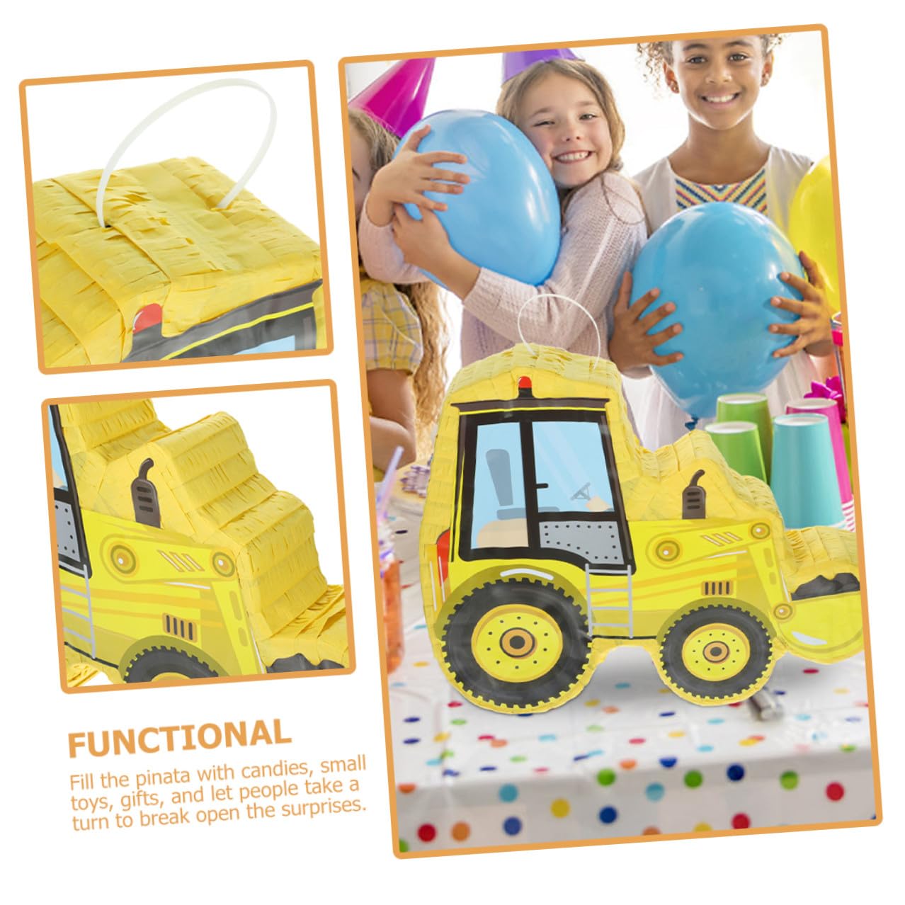 TOYANDONA Piñata para Fiesta Infantil Set de Papel Hecha a Mano de Excavadora de Forma Creativa Adecuado para Celebraciones y Cumpleaños